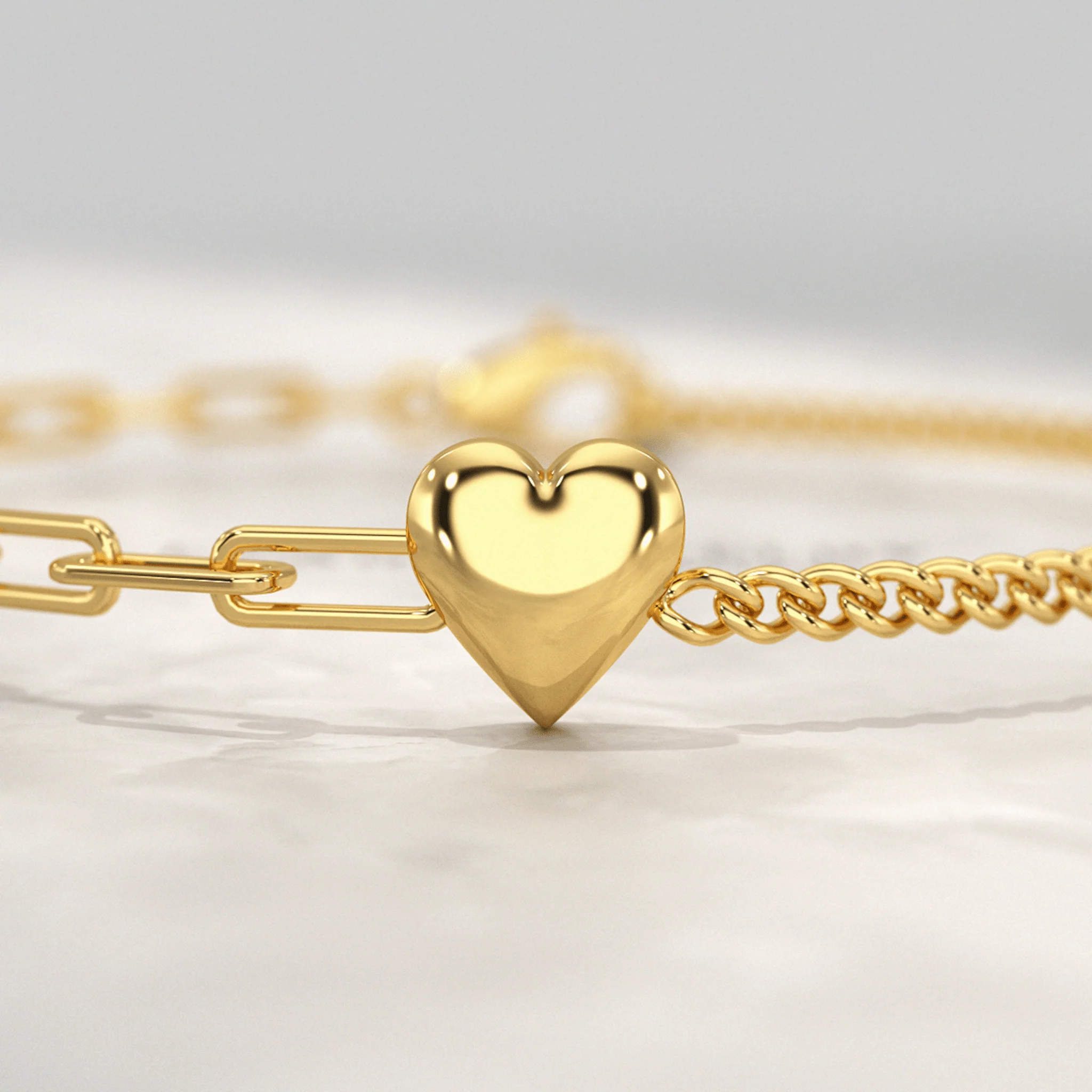 Gold Heart Paperclip & Cuban 50-50 Bracelet - Image 3