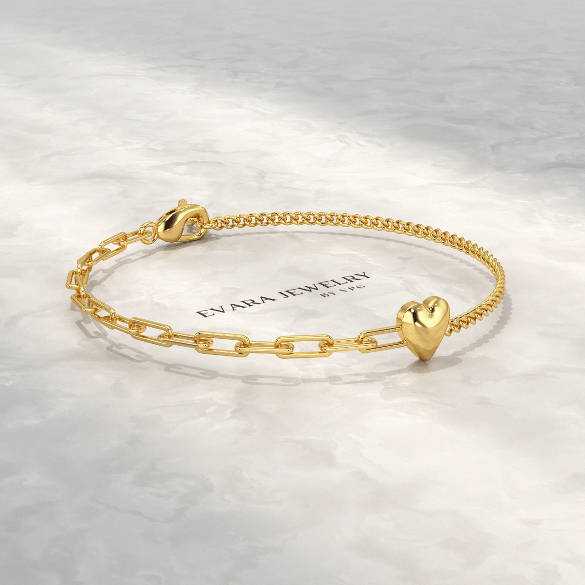 Gold Heart Paperclip & Cuban 50-50 Bracelet - Image 4