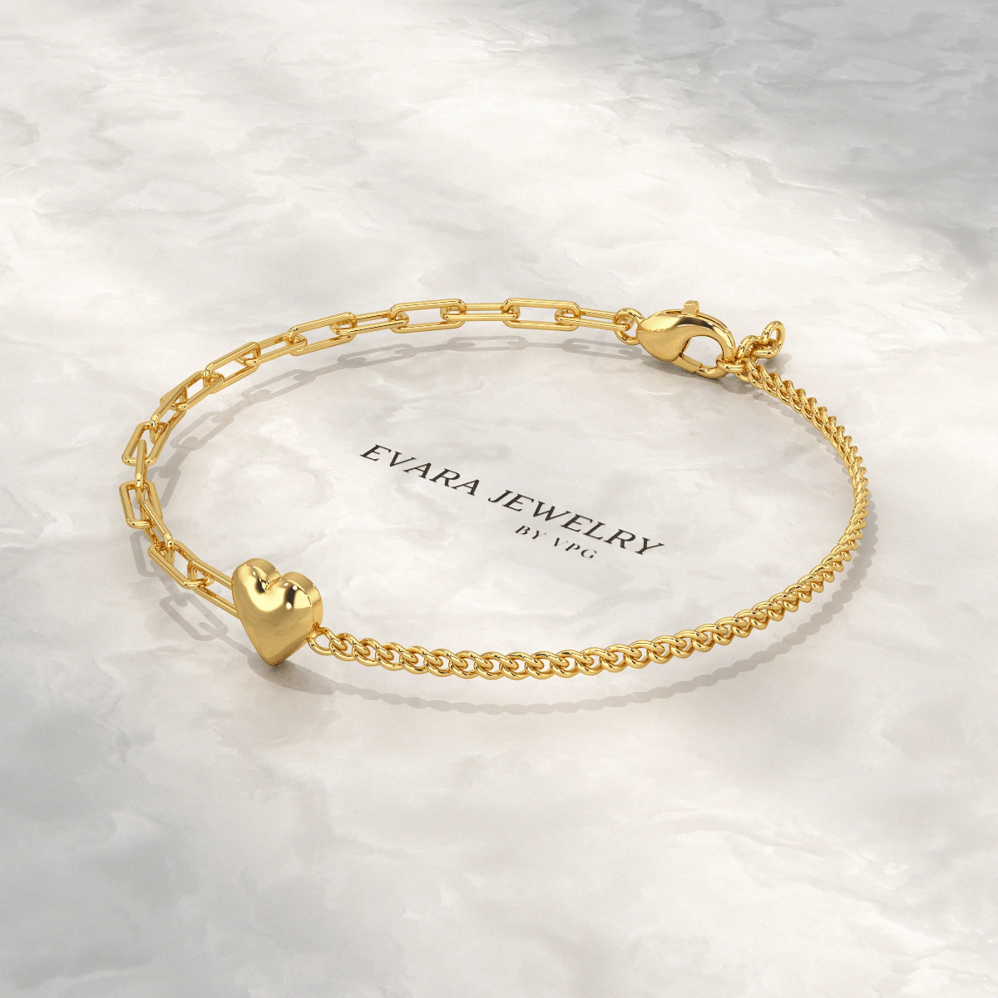 Gold Heart Paperclip & Cuban 50-50 Bracelet - Image 5