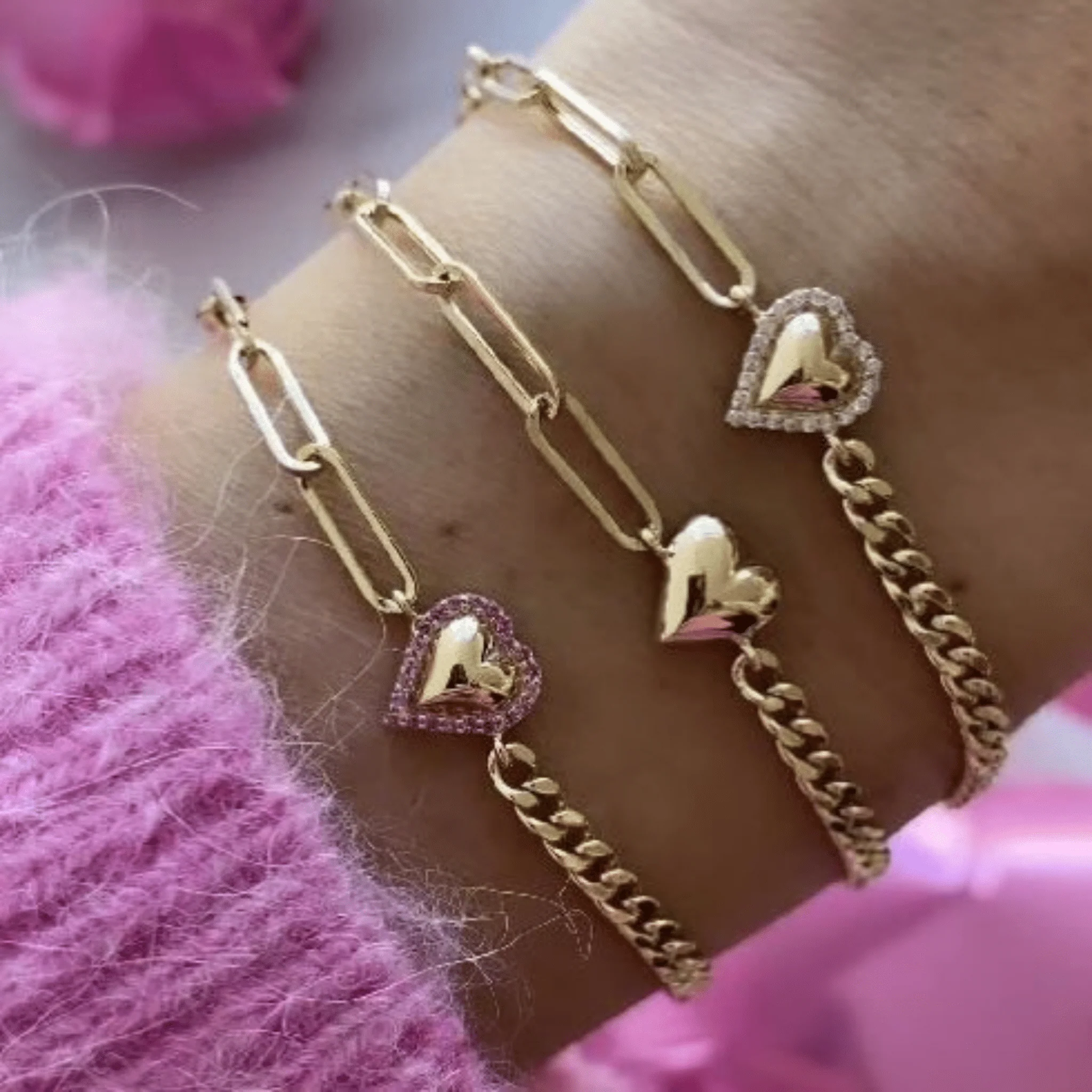 Gold Heart Paperclip & Cuban 50-50 Bracelet - Image 6