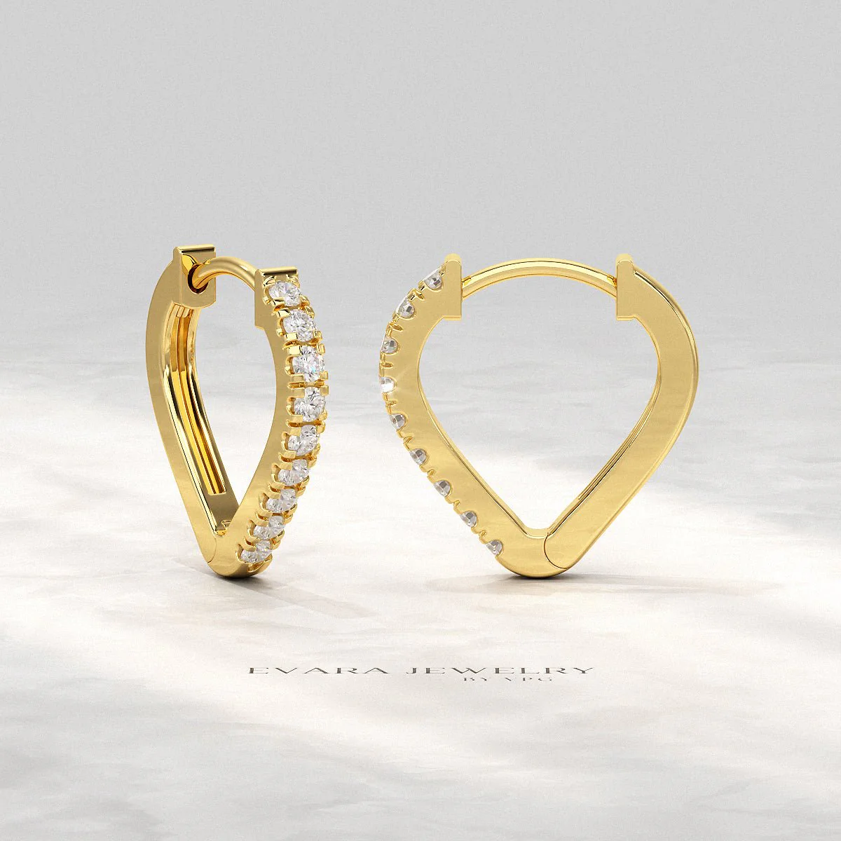 Heart Shape Prong Set Diamond Hoop Earrings - Image 2