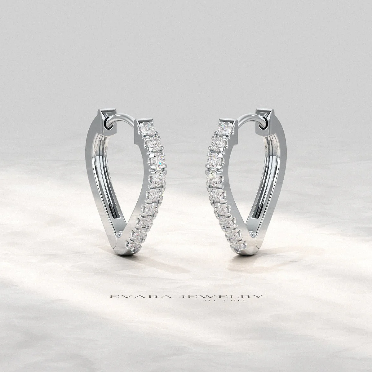 Heart Shape Prong Set Diamond Hoop Earrings - Image 5