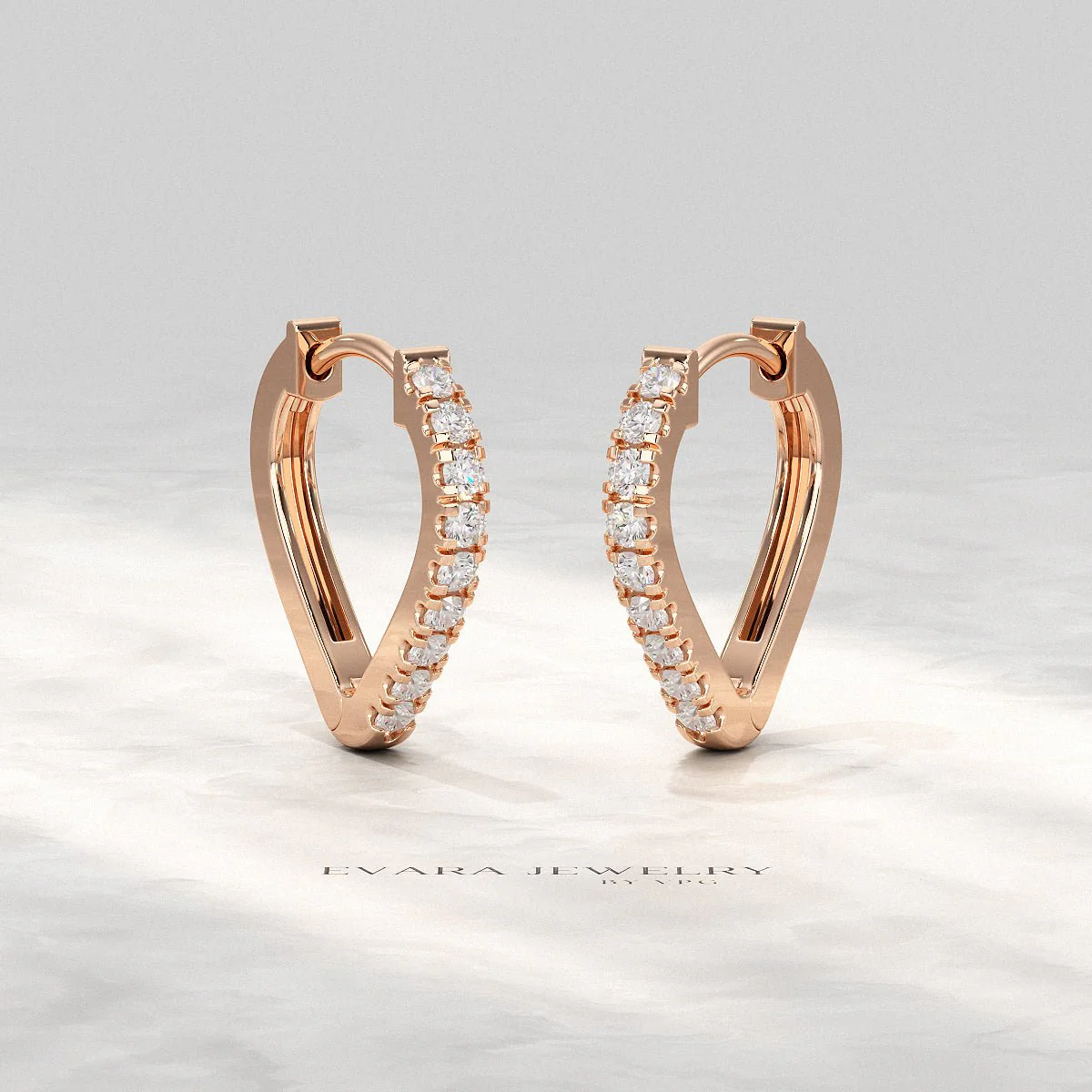 Heart Shape Prong Set Diamond Hoop Earrings - Image 9