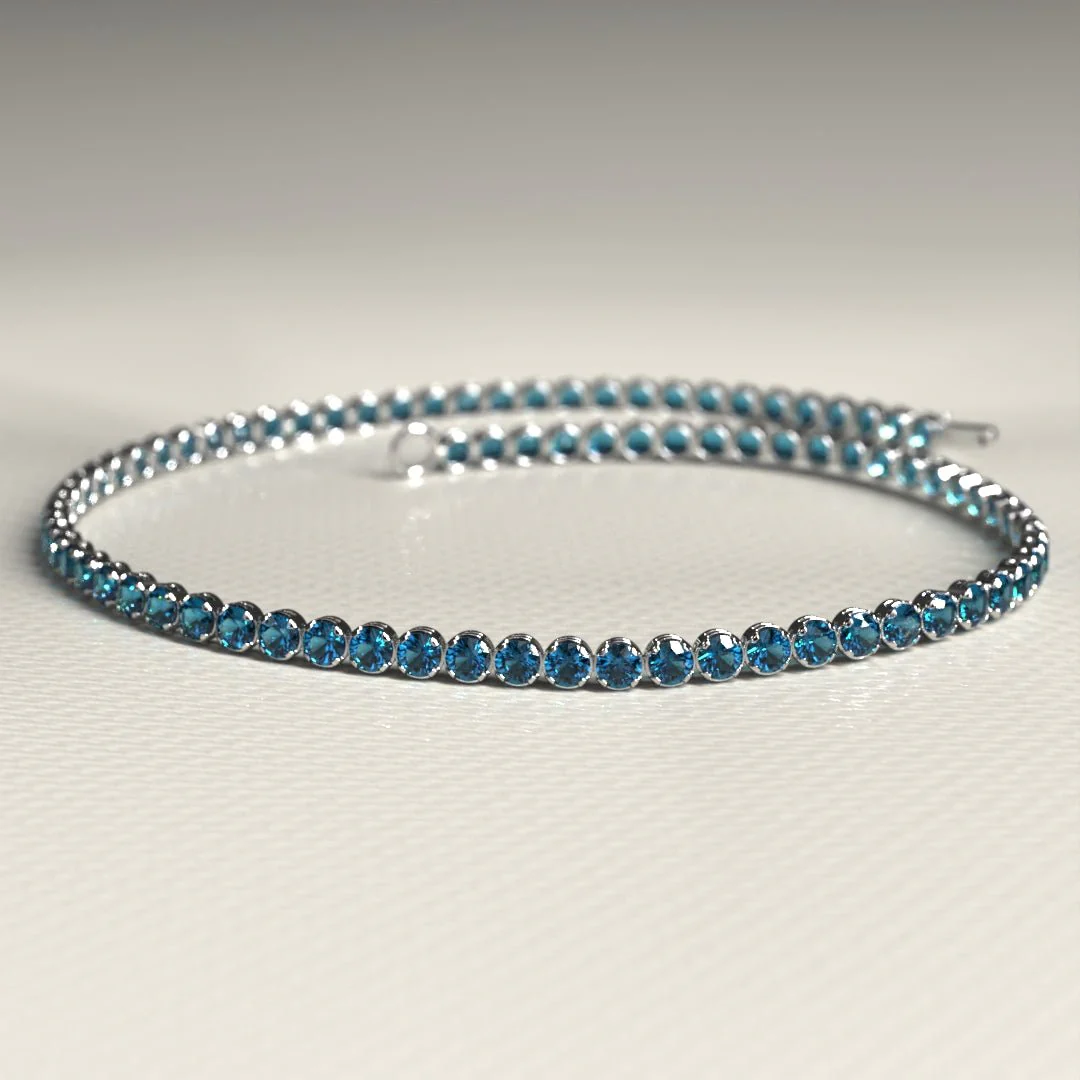London Blue Topaz Tennis Bracelet in 14K/18K White Gold / November Birthstone Bracelet - Image 6