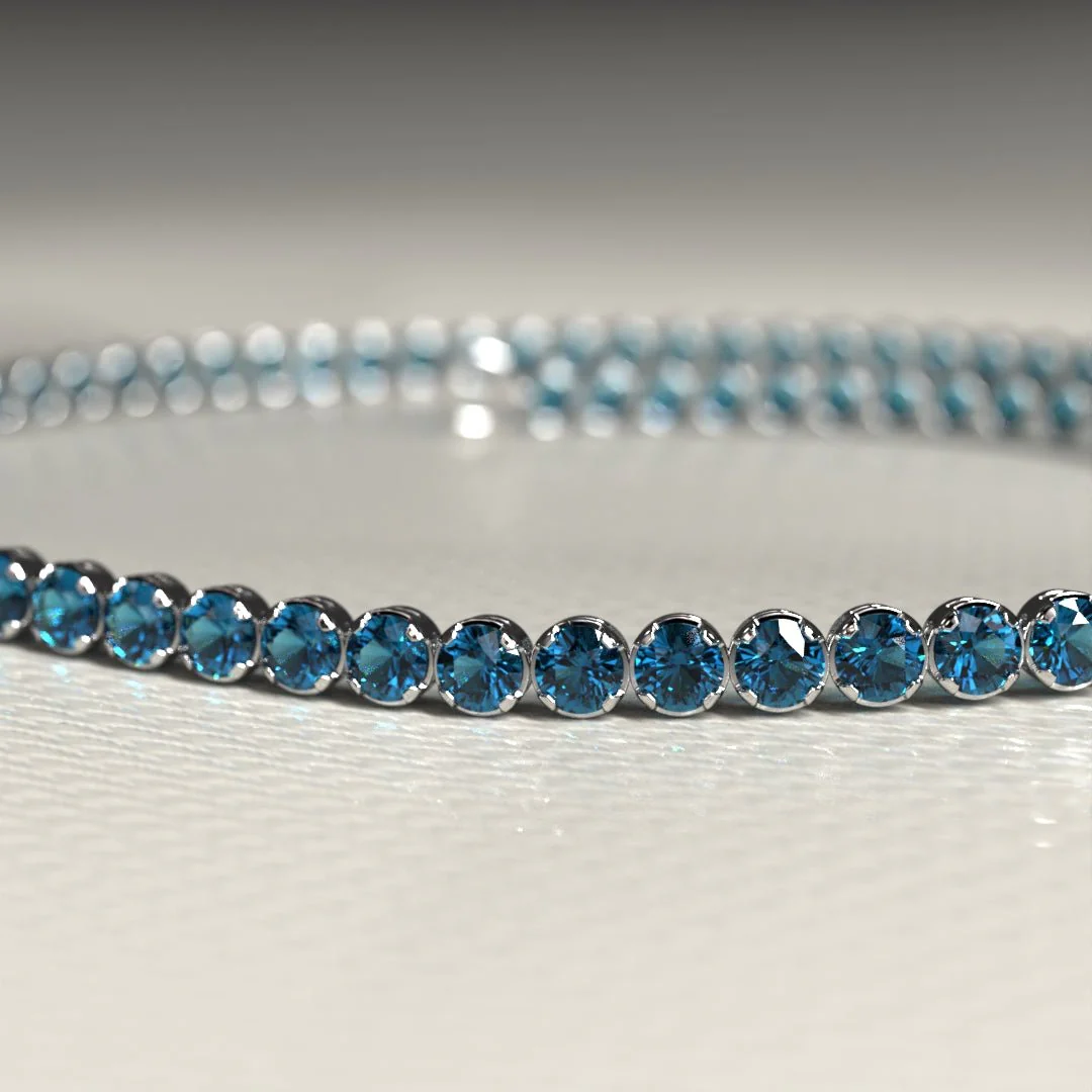 London Blue Topaz Tennis Bracelet in 14K/18K White Gold / November Birthstone Bracelet - Image 7