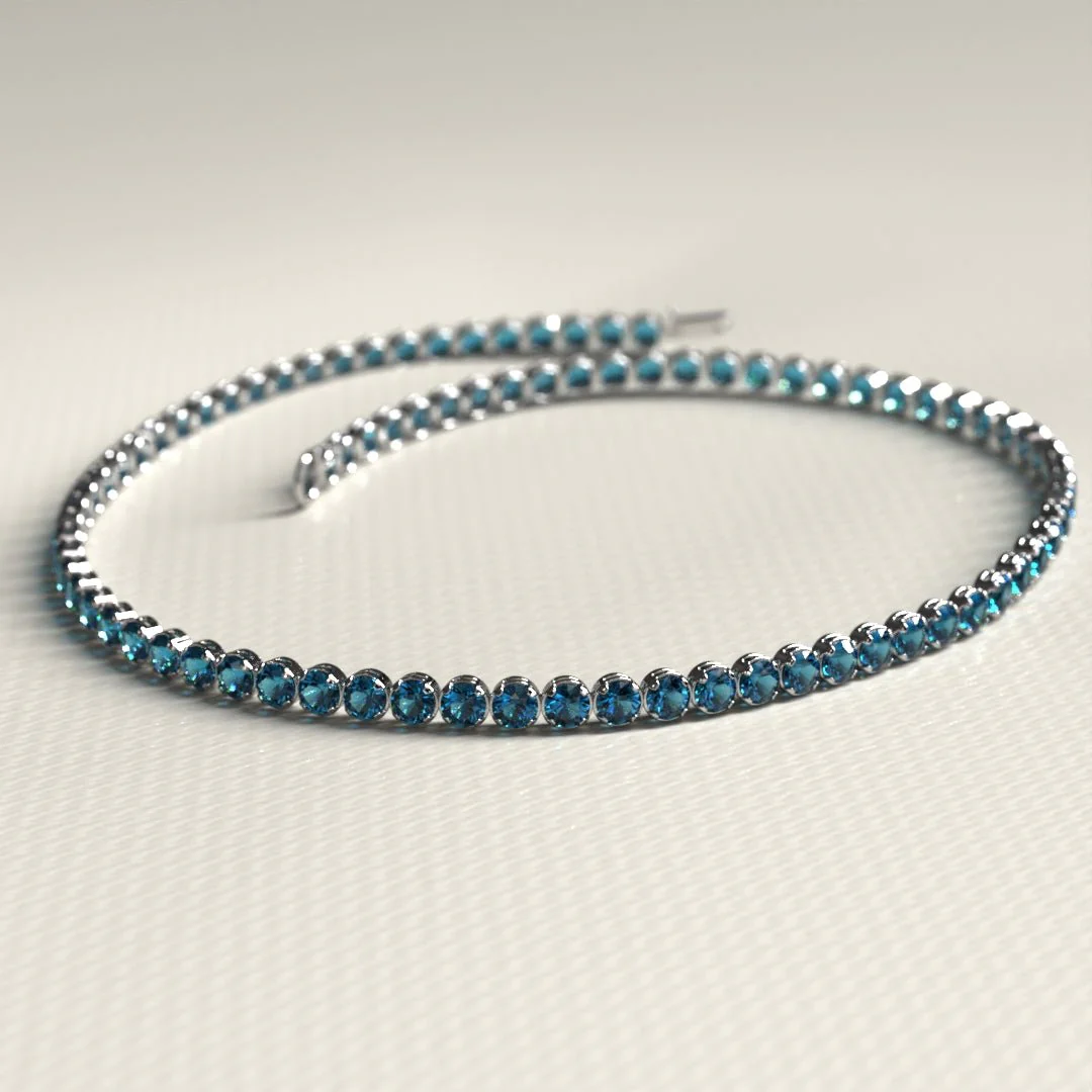 London Blue Topaz Tennis Bracelet in 14K/18K White Gold / November Birthstone Bracelet - Image 8