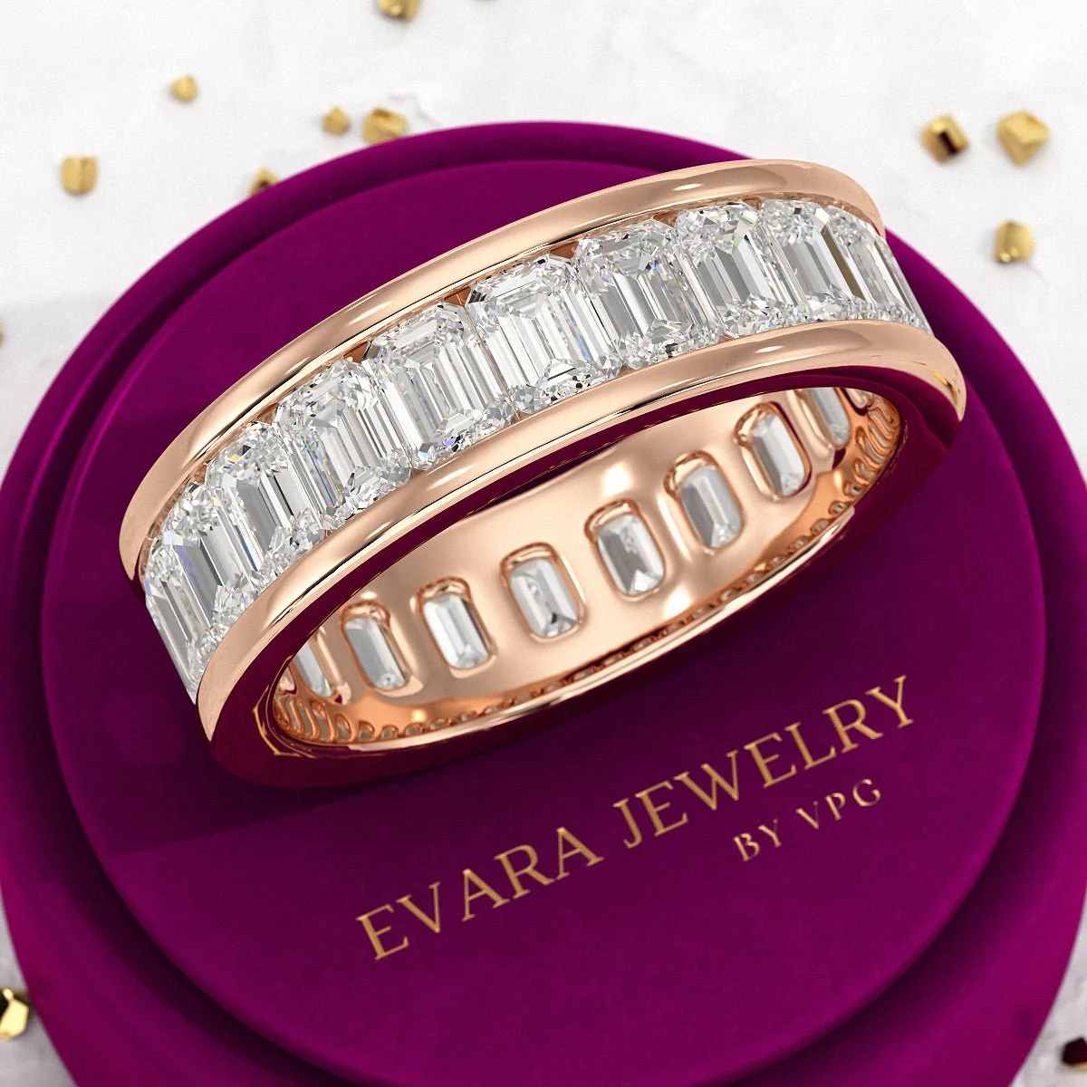 Luxury 4 Carat Emerald Cut Lab Grown Diamond Minimalist Wedding Band - Image 11