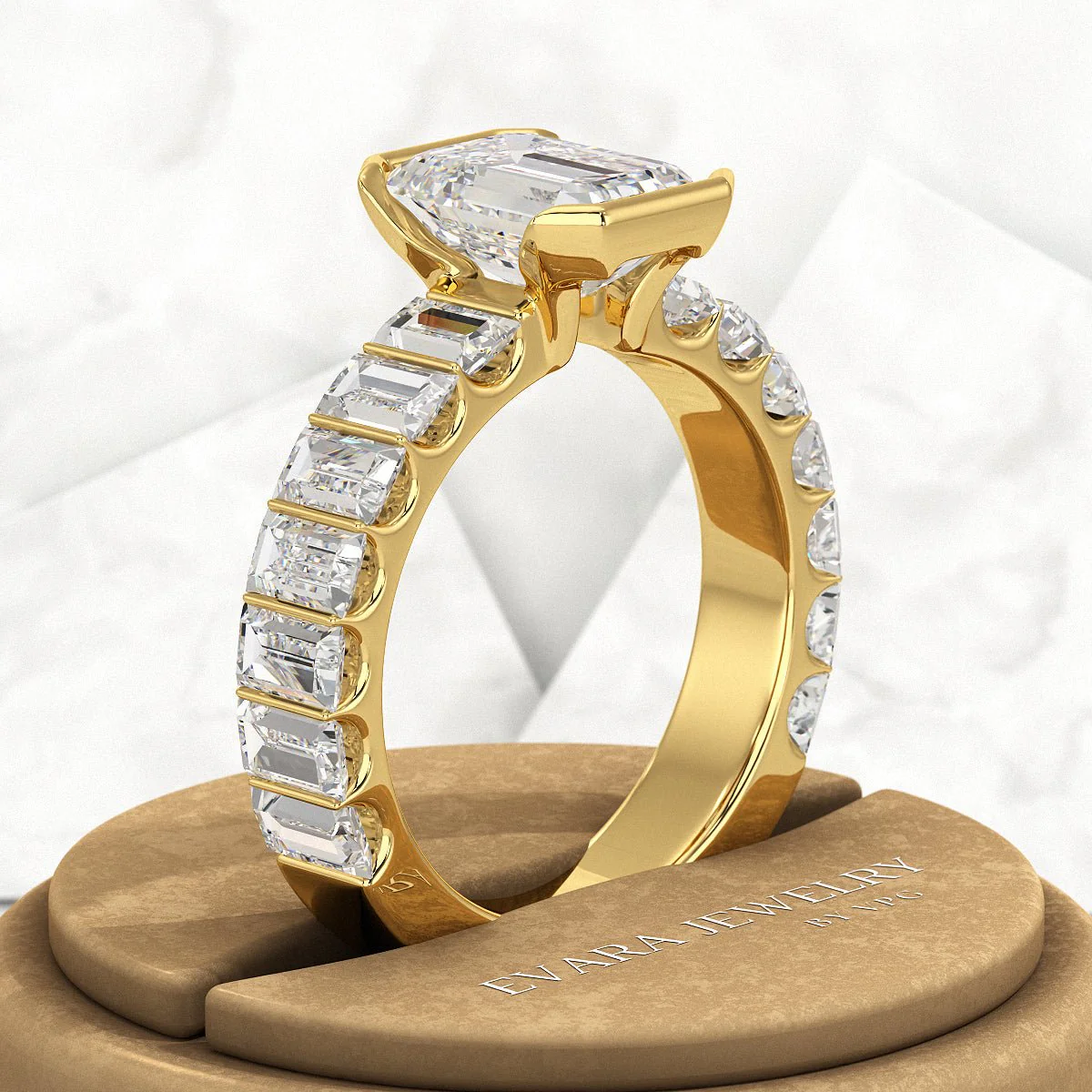 Luxury Diamond 4.52 Carat Emerald Cut Wedding Band - Image 4