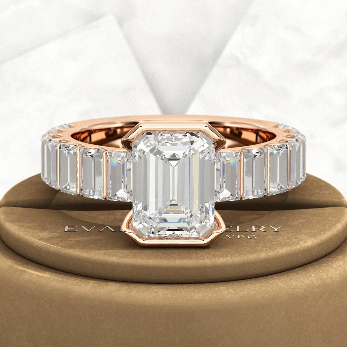 Luxury Diamond 4.52 Carat Emerald Cut Wedding Band - Image 5
