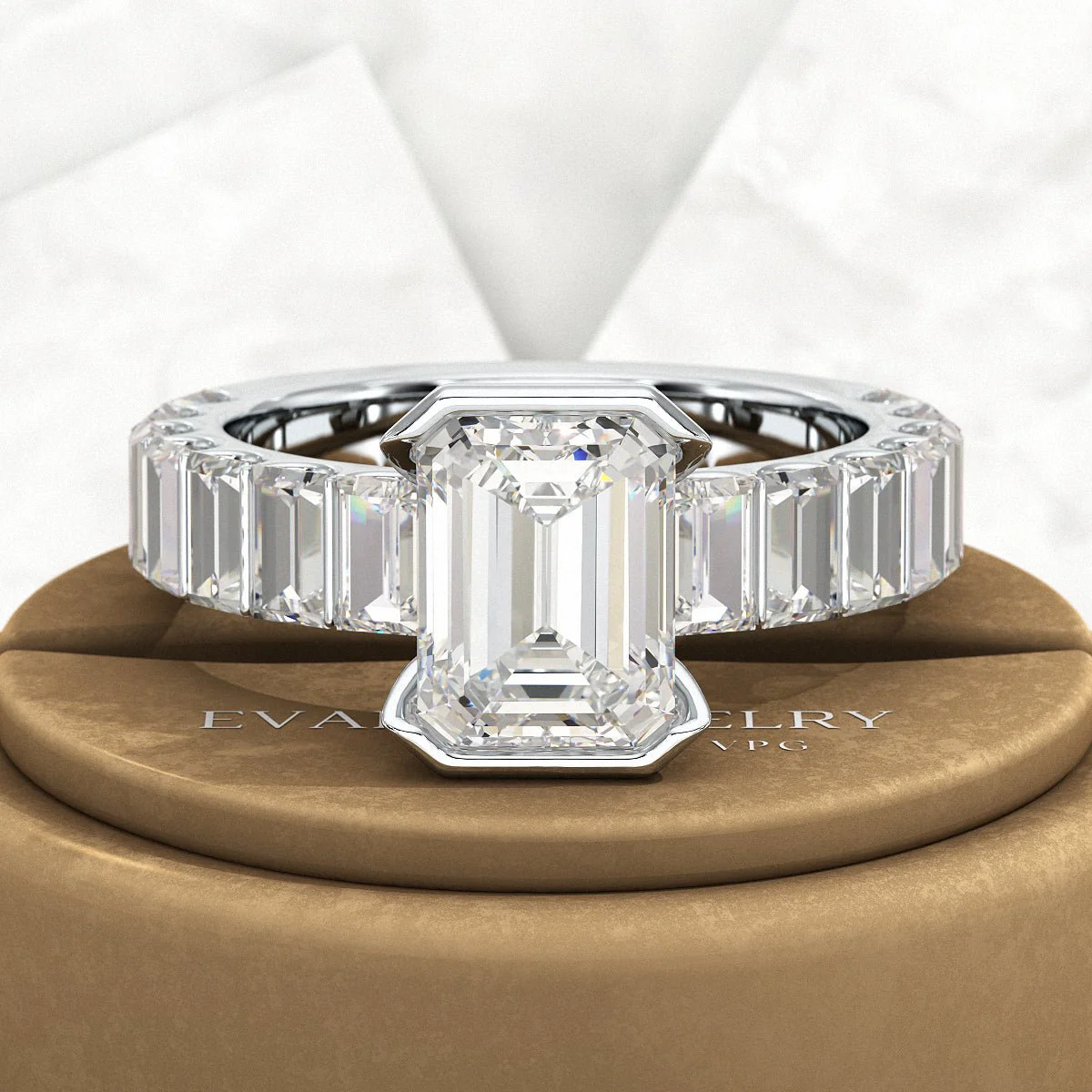 Luxury Diamond 4.52 Carat Emerald Cut Wedding Band - Image 7