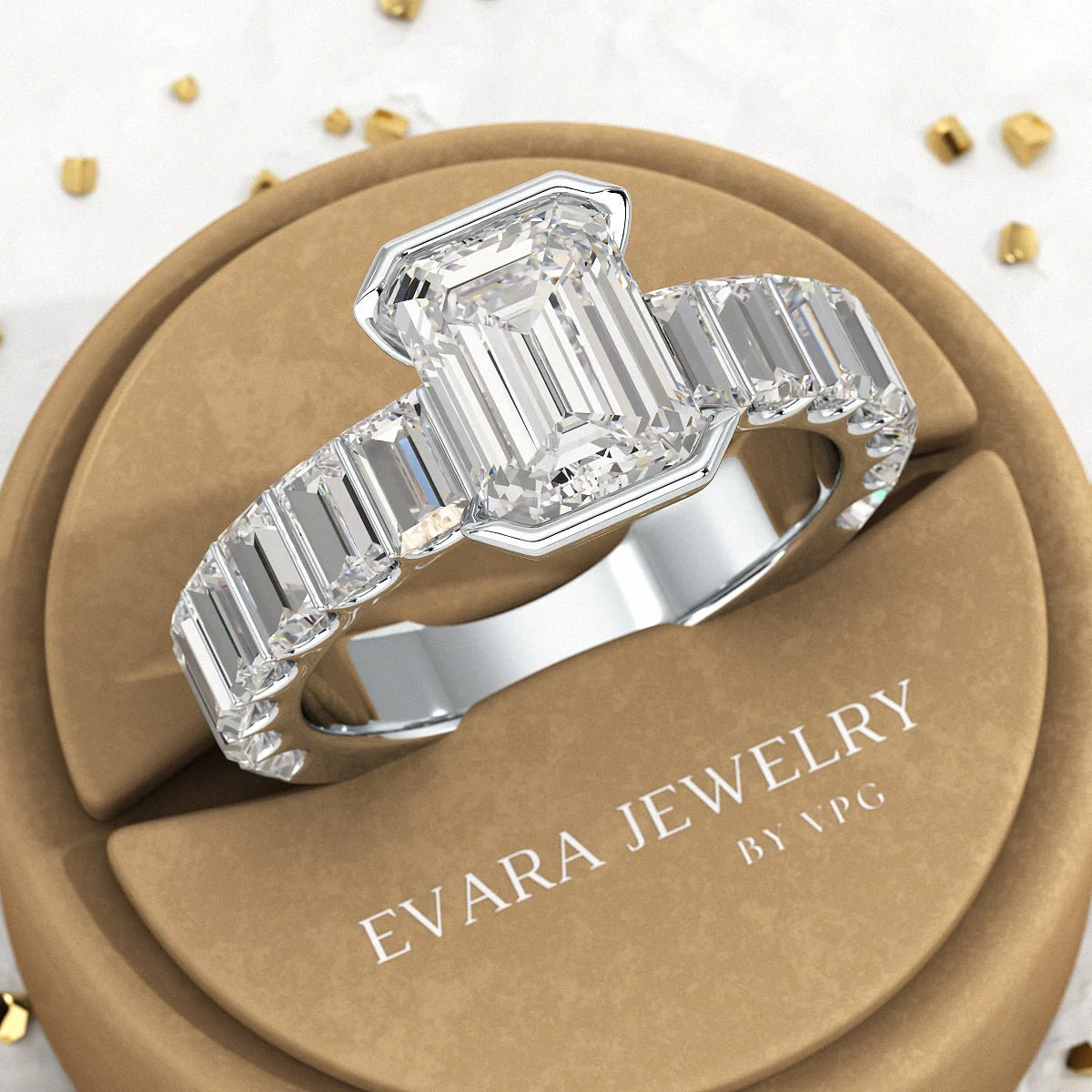 Luxury Diamond 4.52 Carat Emerald Cut Wedding Band - Image 8