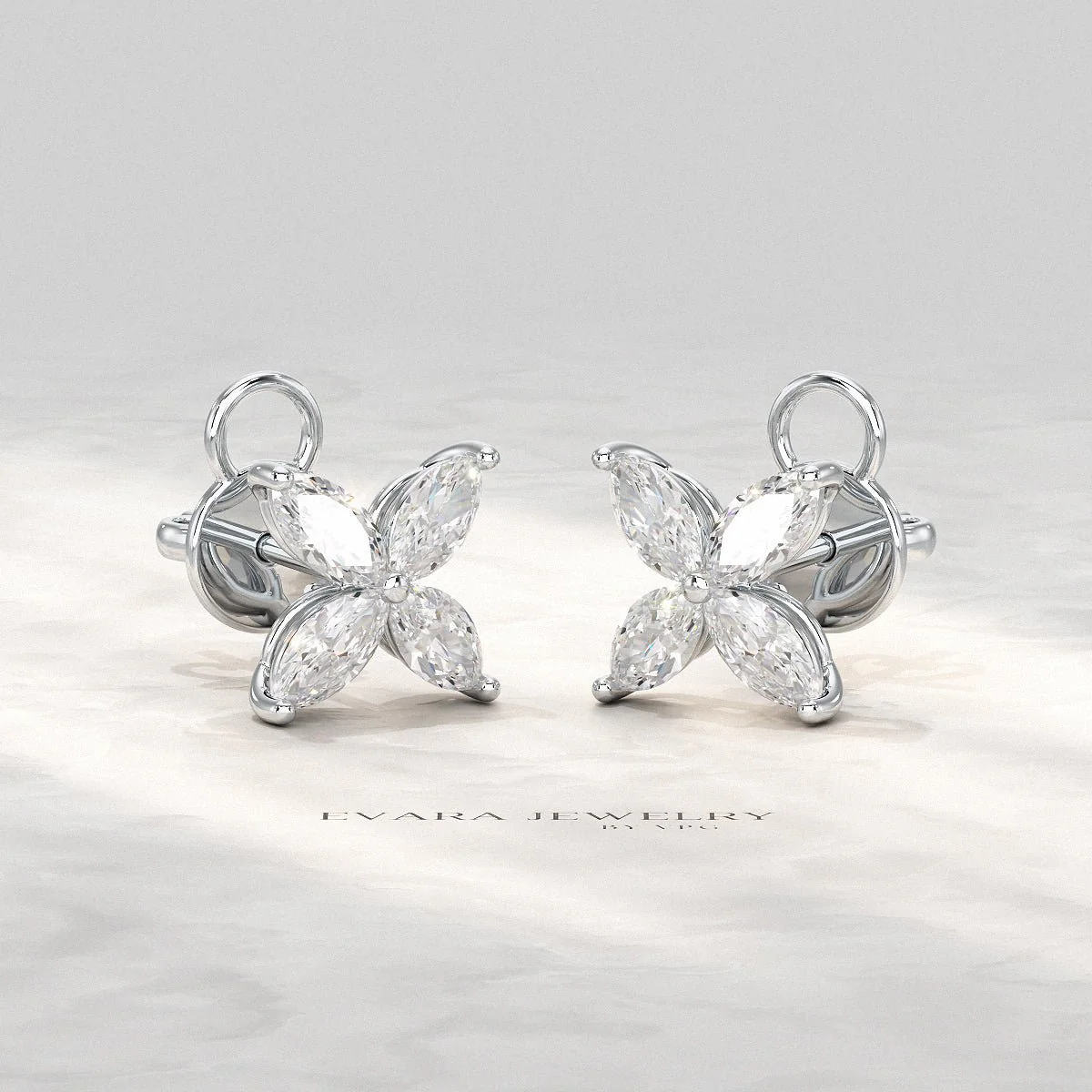 Diamond Floral Stud Earrings with Marquise cut Lab Grown Diamond - Image 10