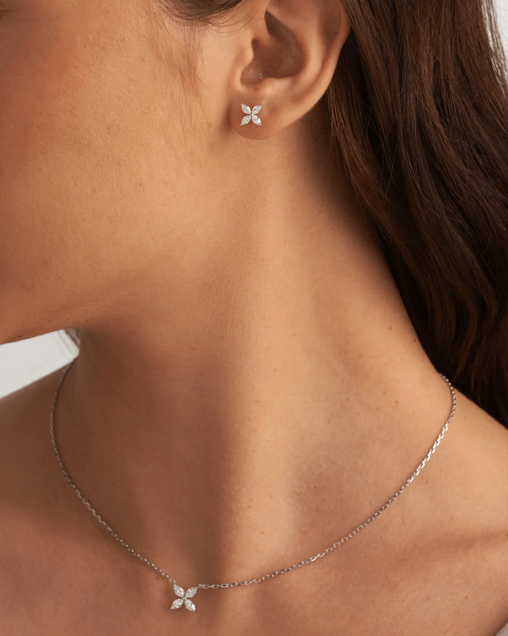 Diamond Floral Stud Earrings with Marquise cut Lab Grown Diamond - Image 3
