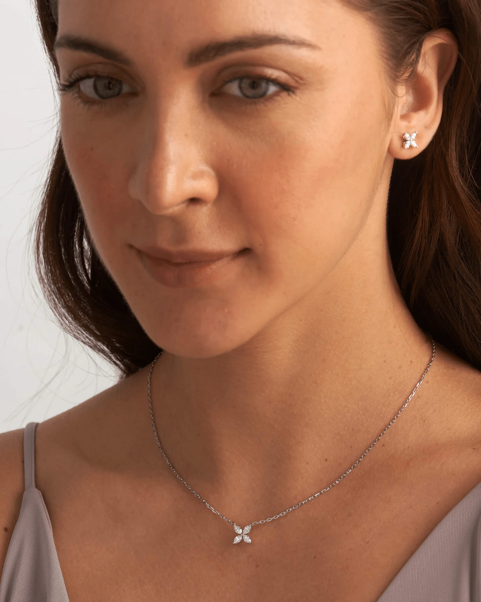Diamond Floral Stud Earrings with Marquise cut Lab Grown Diamond - Image 4