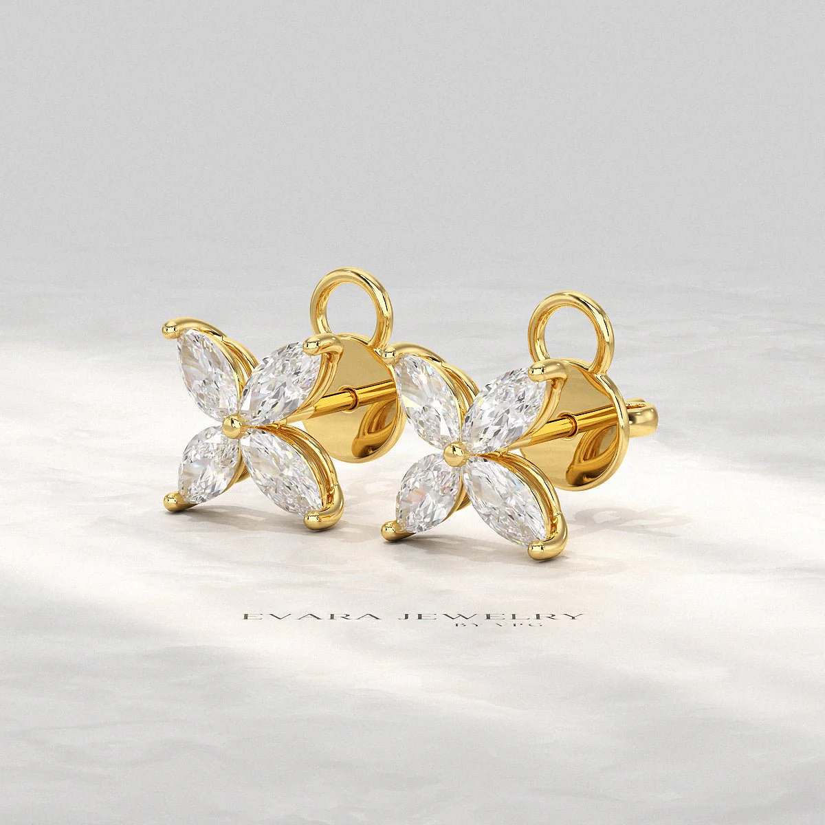 Diamond Floral Stud Earrings with Marquise cut Lab Grown Diamond - Image 6