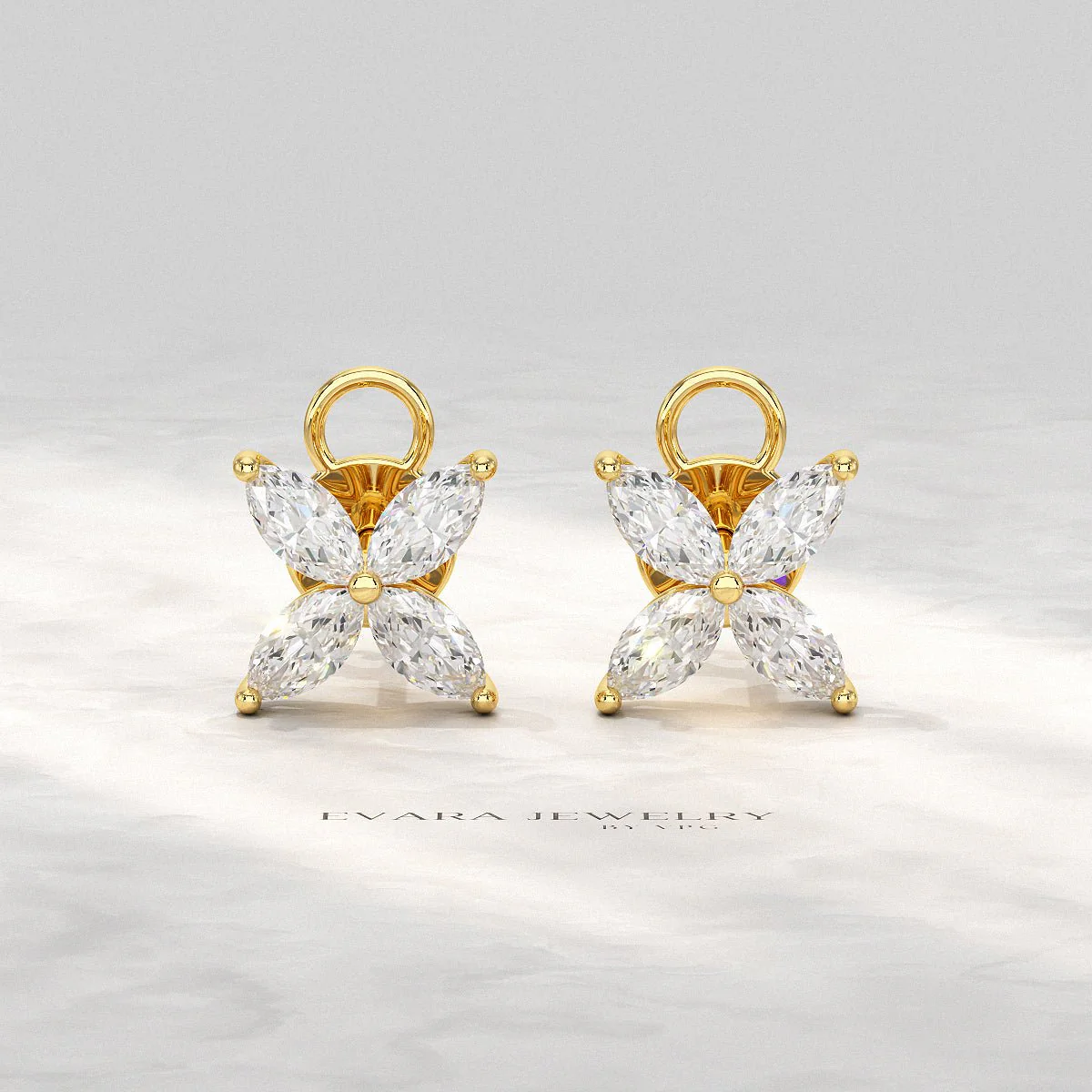 Diamond Floral Stud Earrings with Marquise cut Lab Grown Diamond - Image 7