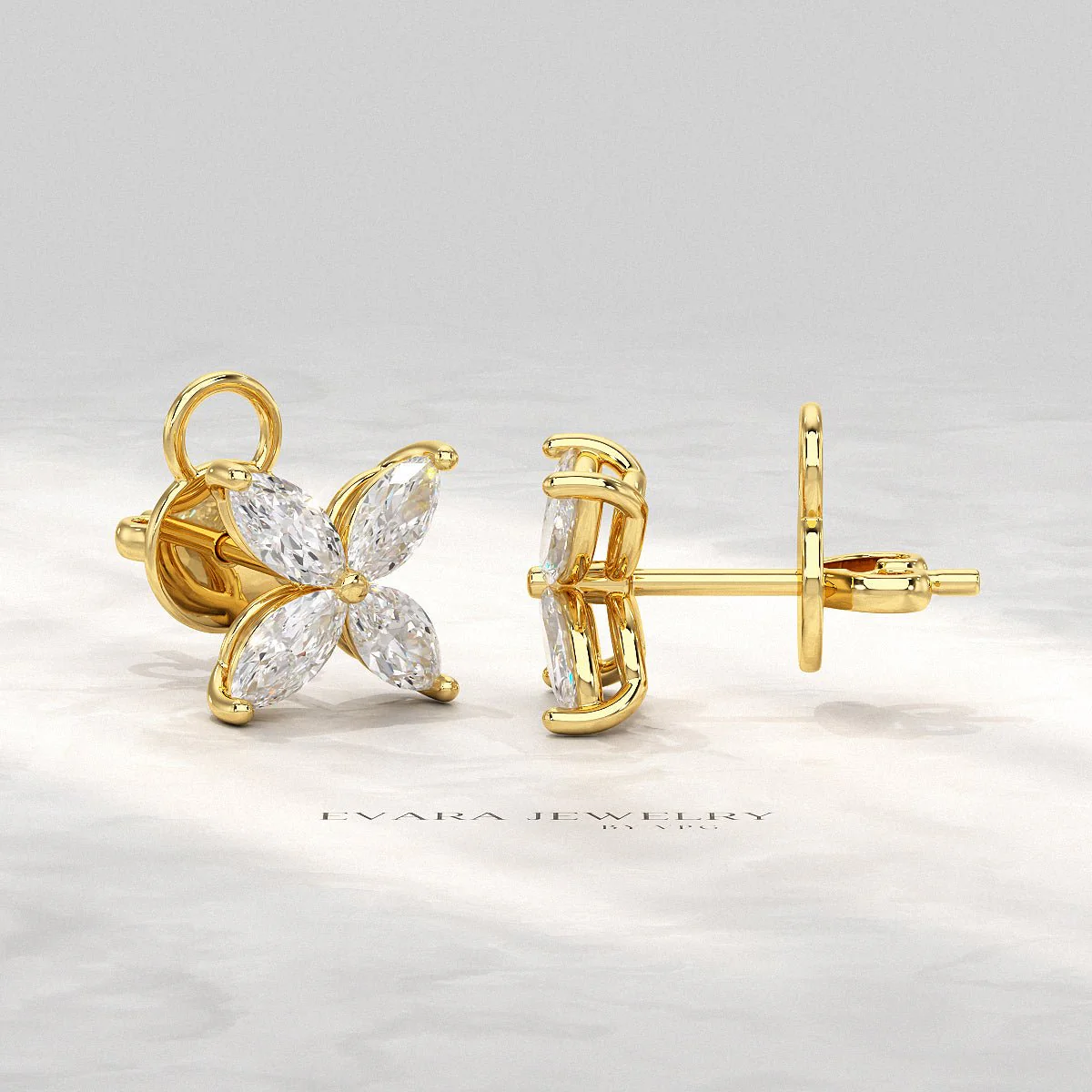 Diamond Floral Stud Earrings with Marquise cut Lab Grown Diamond - Image 8