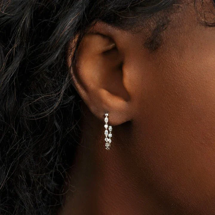 Marquise & Round Cut Morse Code Hoop Earrings - Image 3