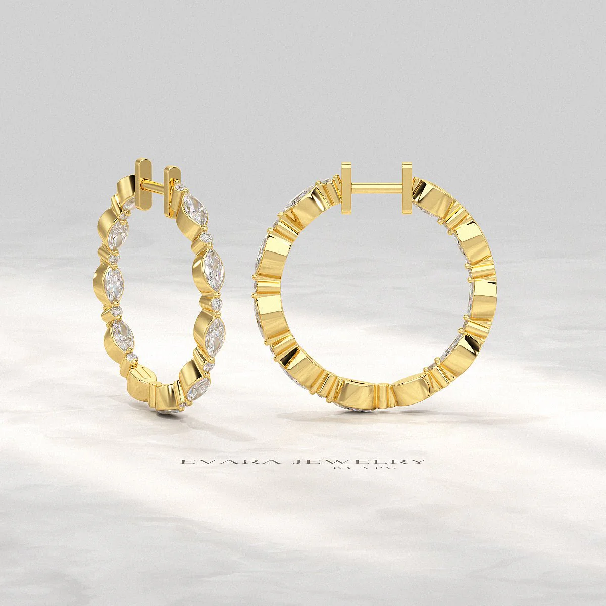 Marquise & Round Cut Morse Code Hoop Earrings - Image 5
