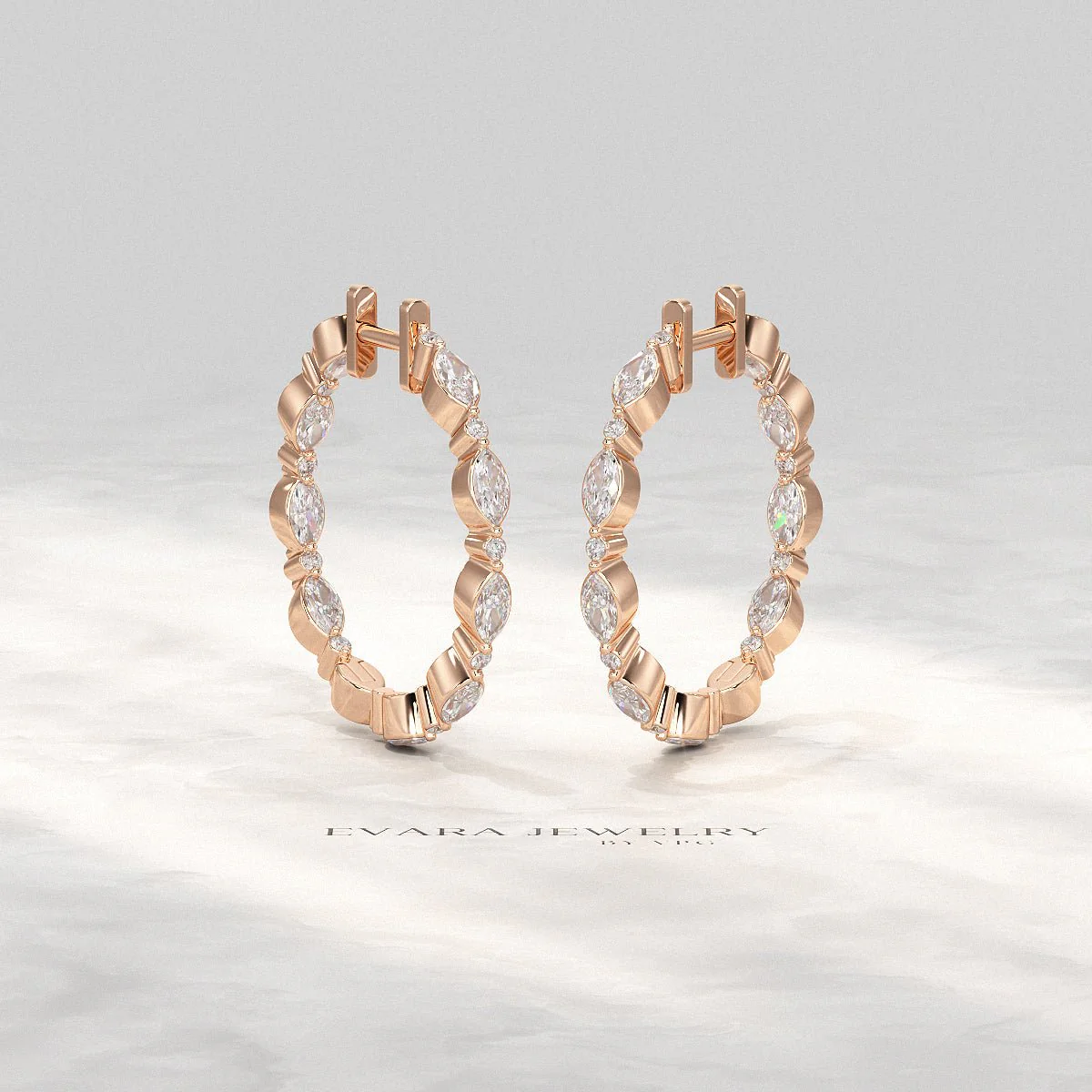 Marquise & Round Cut Morse Code Hoop Earrings - Image 7