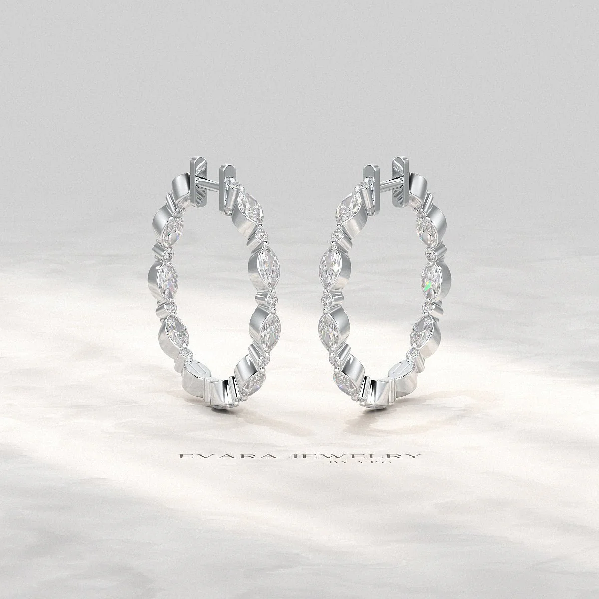 Marquise & Round Cut Morse Code Hoop Earrings - Image 8