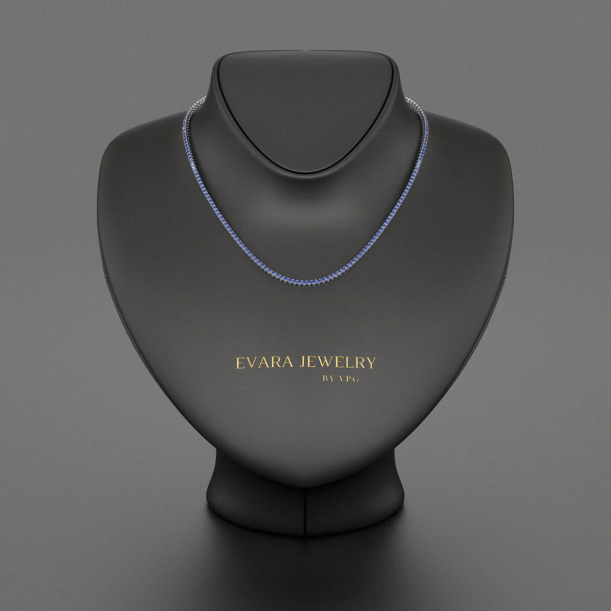 Natural Blue Sapphire Tennis Necklace in 14K/18K White Gold - Image 10