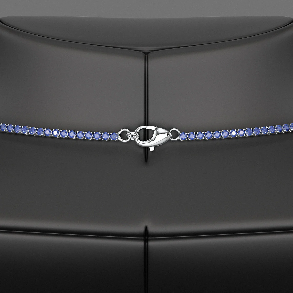 Natural Blue Sapphire Tennis Necklace in 14K/18K White Gold - Image 11