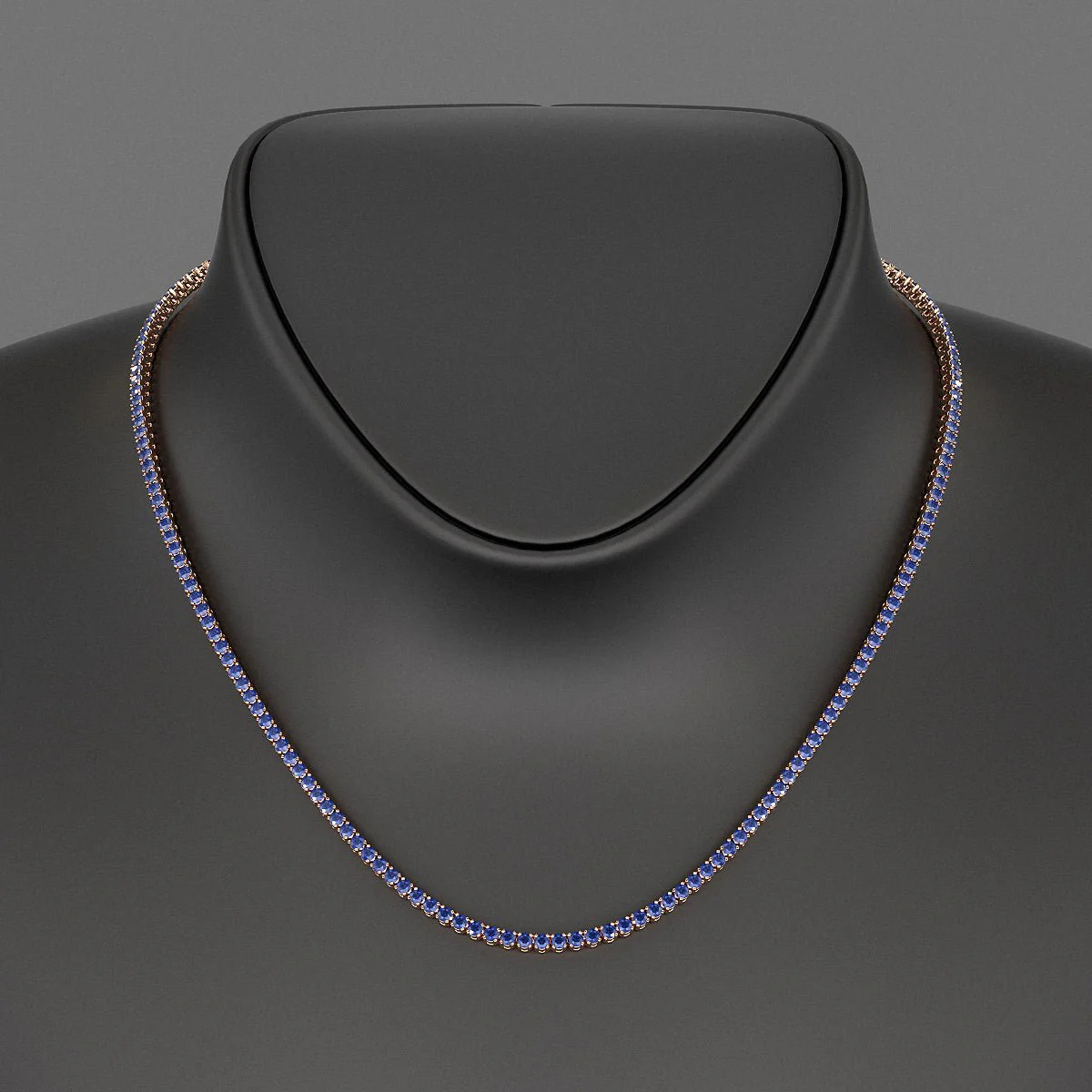 Natural Blue Sapphire Tennis Necklace in 14K/18K White Gold - Image 15