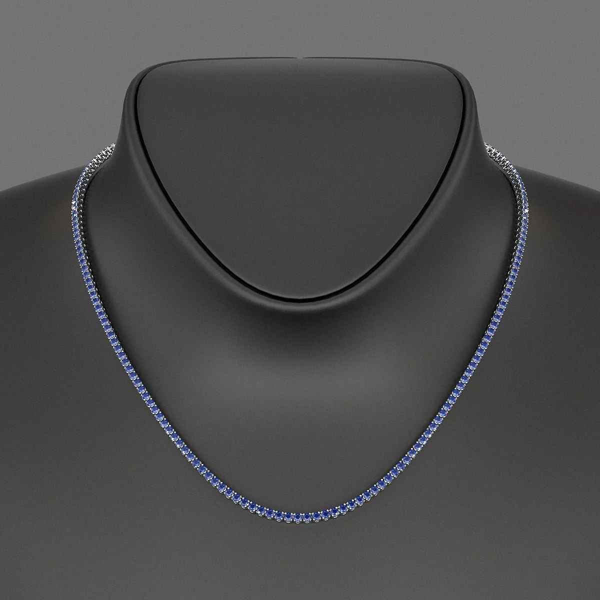 Natural Blue Sapphire Tennis Necklace in 14K/18K White Gold - Image 7