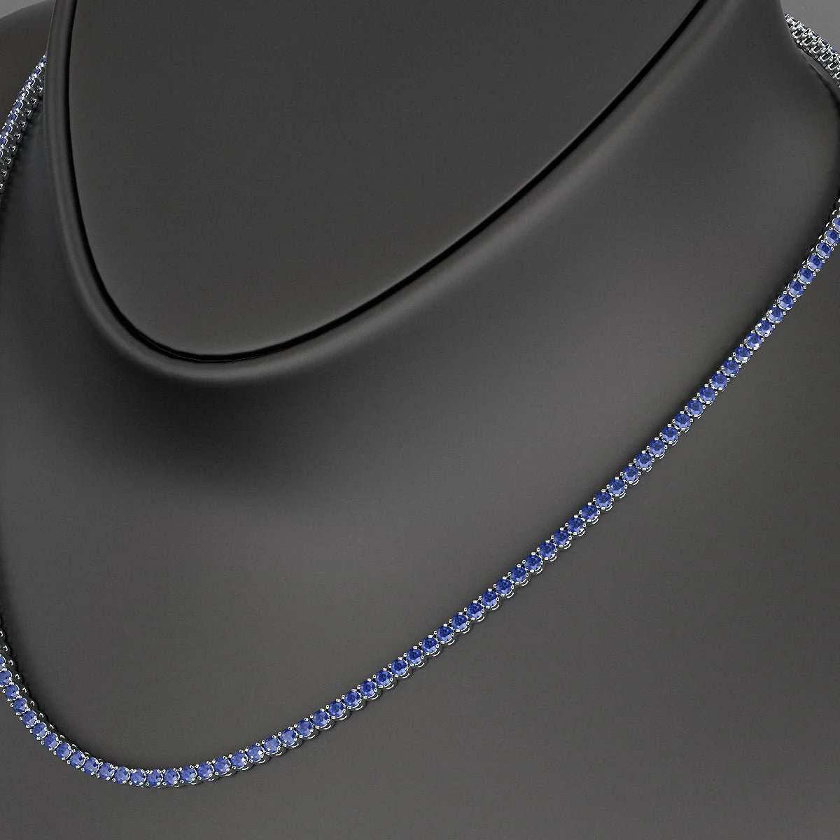 Natural Blue Sapphire Tennis Necklace in 14K/18K White Gold - Image 8