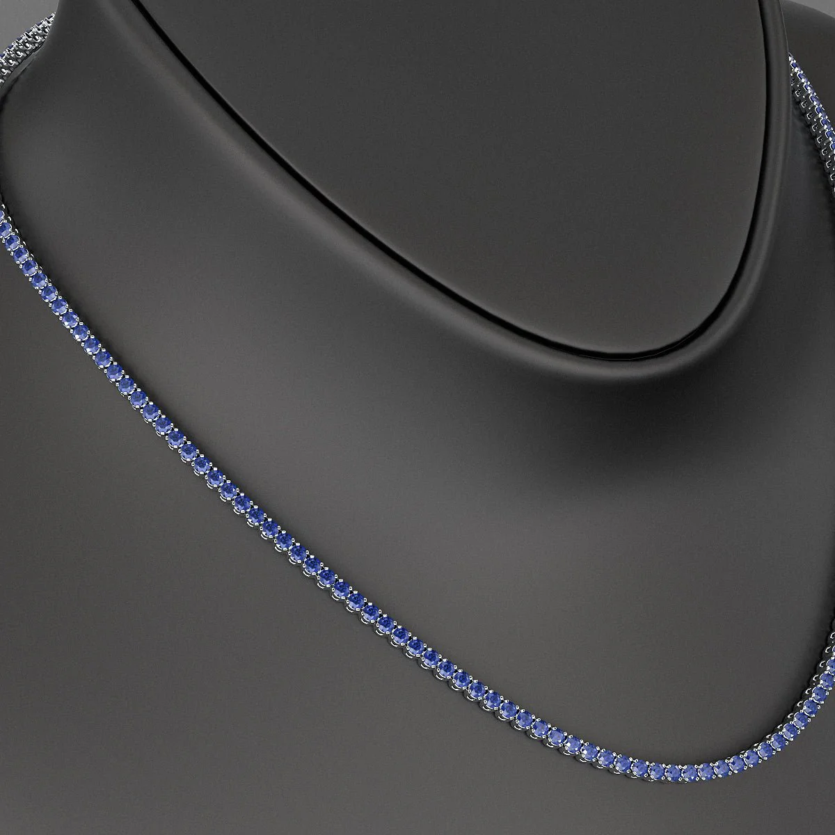 Natural Blue Sapphire Tennis Necklace in 14K/18K White Gold - Image 9