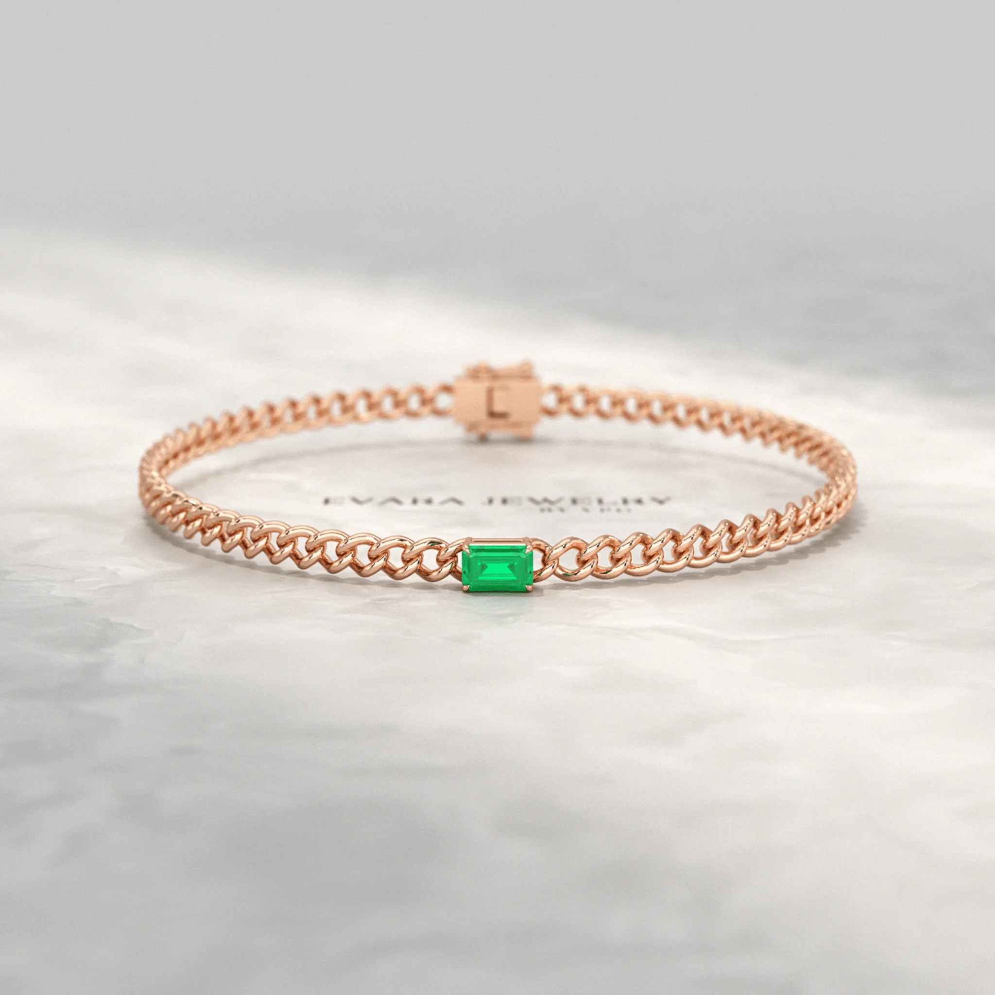 Natural Emerald Cuban Chain Link Statement Bracelet in 14K Yellow Gold - Image 10