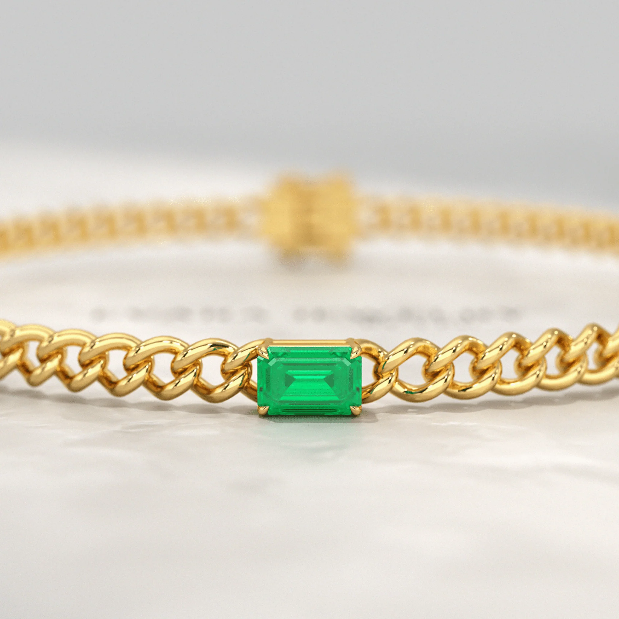 Natural Emerald Cuban Chain Link Statement Bracelet in 14K Yellow Gold - Image 5