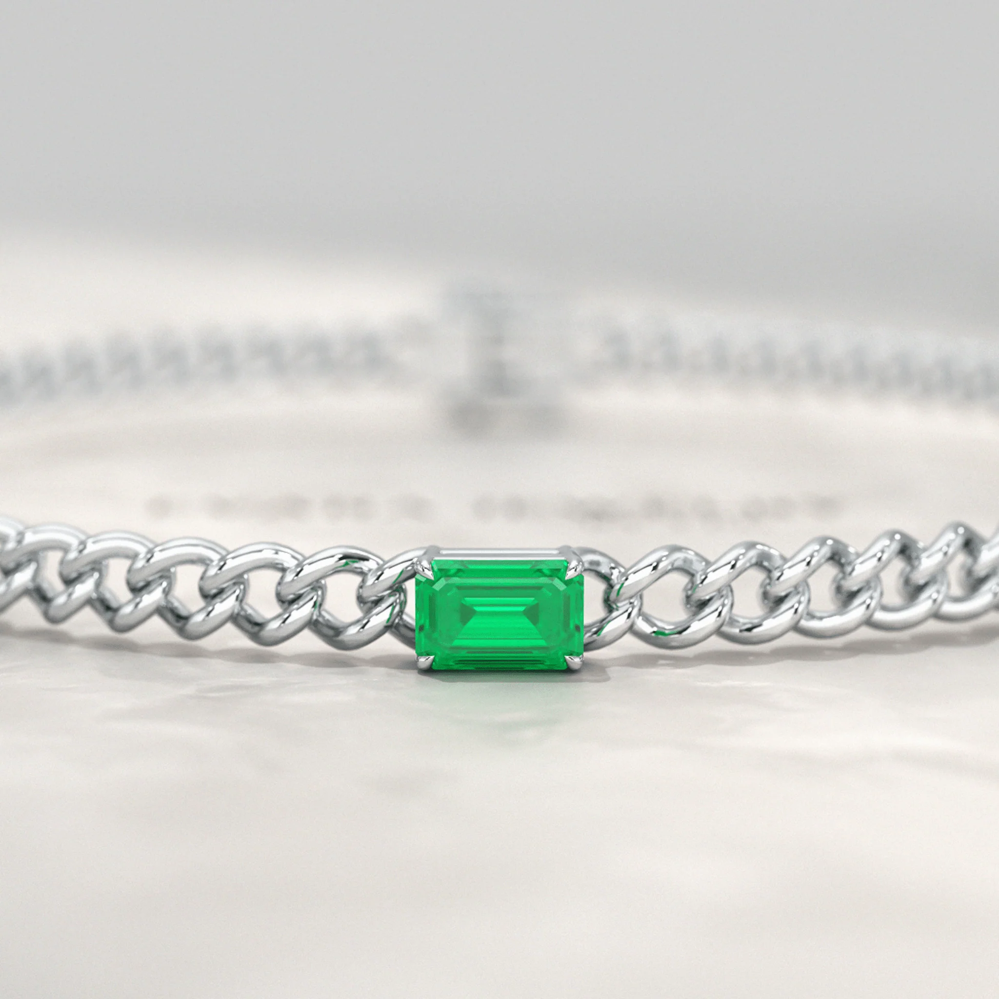 Natural Emerald Cuban Chain Link Statement Bracelet in 14K Yellow Gold - Image 8