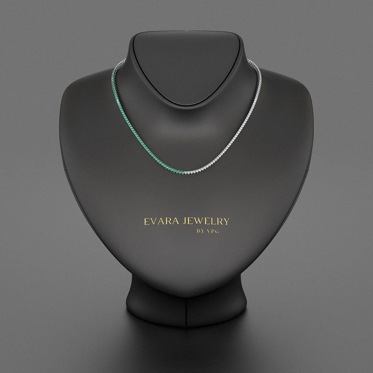 Natural Emerald & Diamond 50-50 Tennis Necklace in 14K/18K White Gold - Image 4