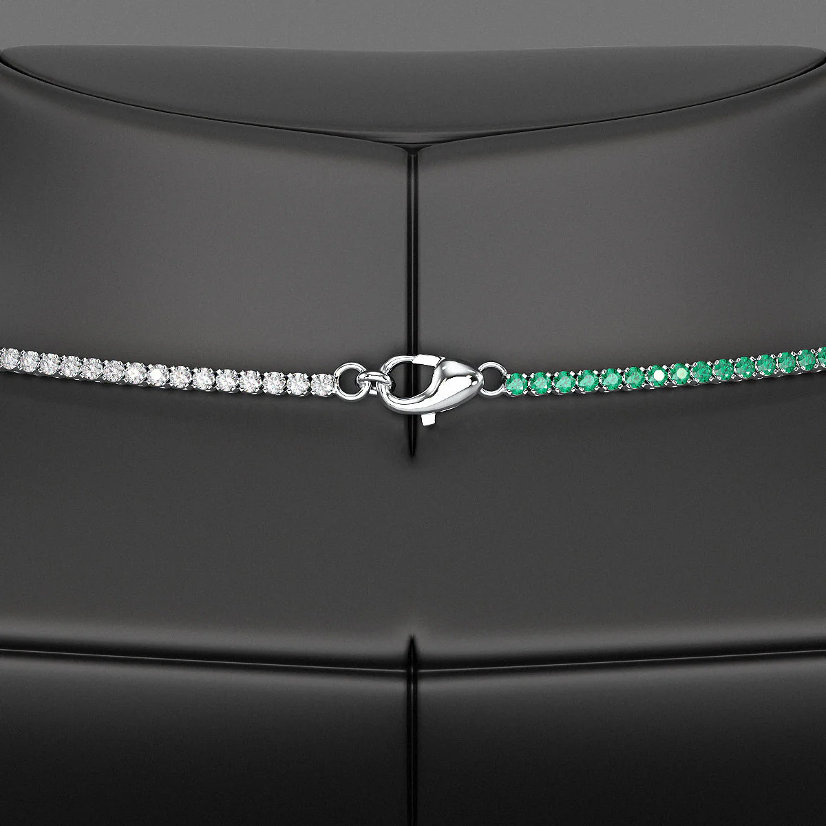 Natural Emerald & Diamond 50-50 Tennis Necklace in 14K/18K White Gold - Image 5