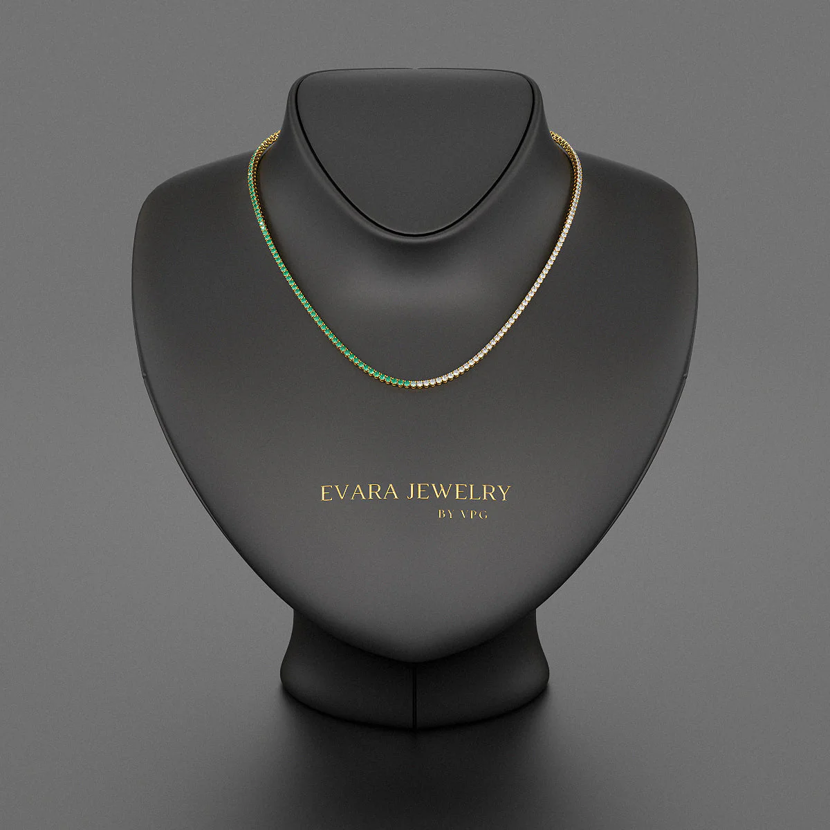 Natural Emerald & Diamond 50-50 Tennis Necklace in 14K/18K White Gold - Image 6