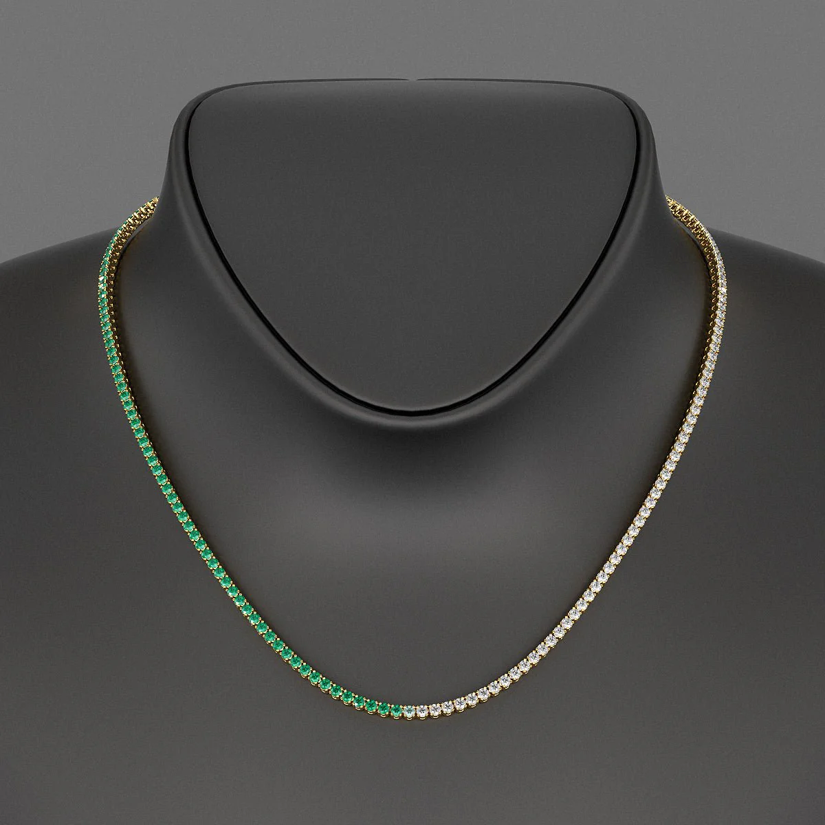Natural Emerald & Diamond 50-50 Tennis Necklace in 14K/18K White Gold - Image 7