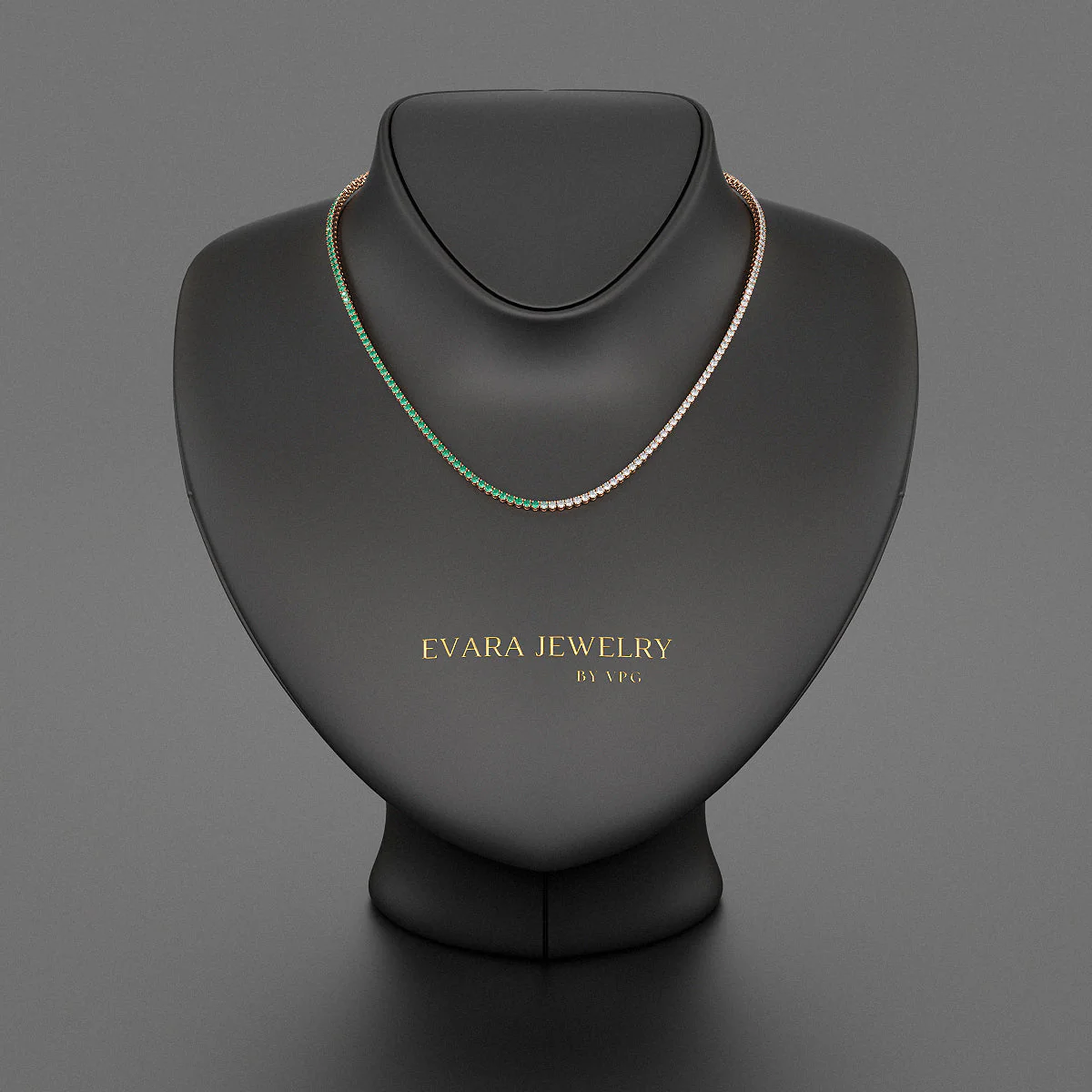 Natural Emerald & Diamond 50-50 Tennis Necklace in 14K/18K White Gold - Image 8