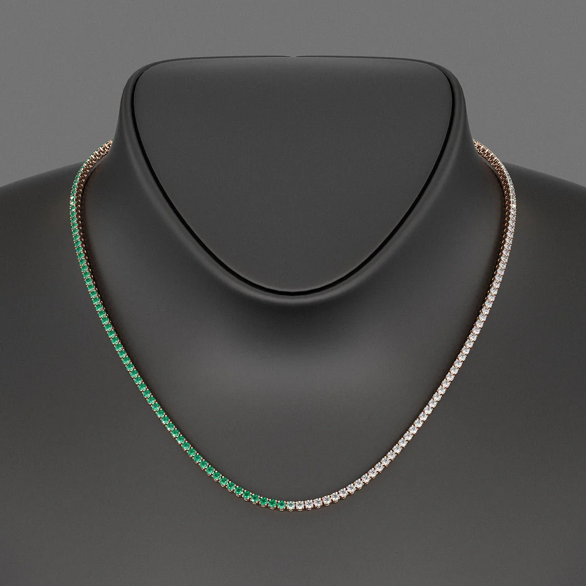 Natural Emerald & Diamond 50-50 Tennis Necklace in 14K/18K White Gold - Image 9