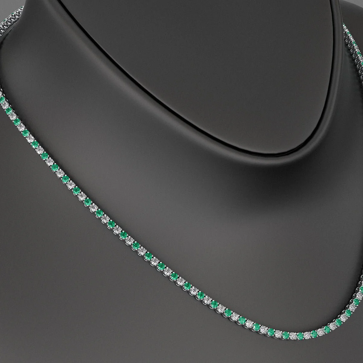 Natural Emerald & Diamond Alternate Tennis Necklace in 14K/18K Gold - Image 3