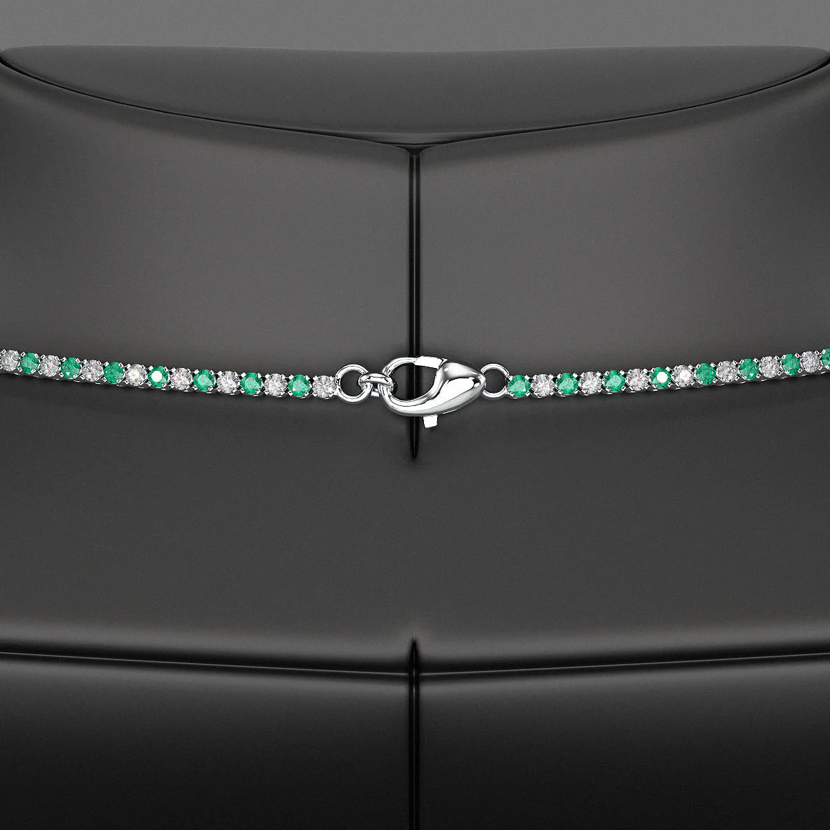 Natural Emerald & Diamond Alternate Tennis Necklace in 14K/18K Gold - Image 5