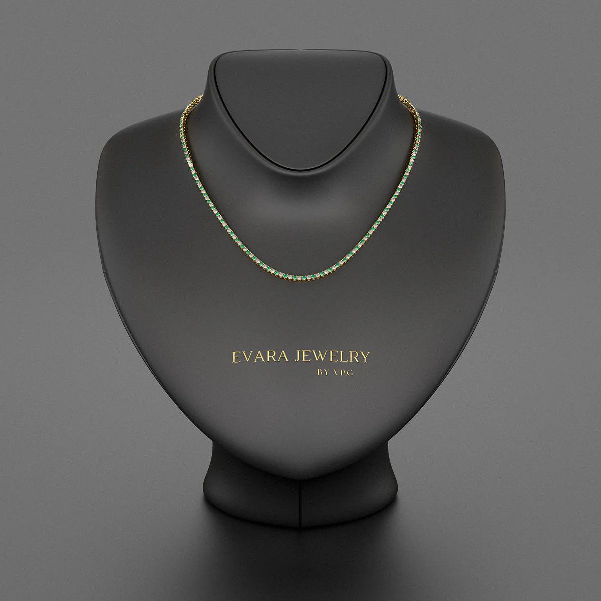 Natural Emerald & Diamond Alternate Tennis Necklace in 14K/18K Gold - Image 6