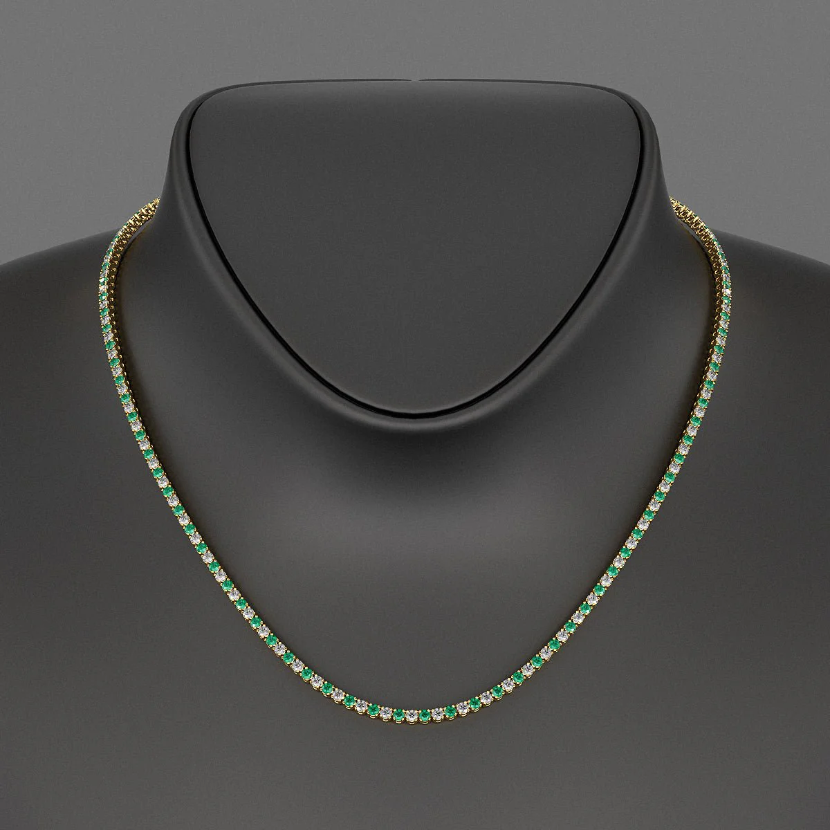 Natural Emerald & Diamond Alternate Tennis Necklace in 14K/18K Gold - Image 7