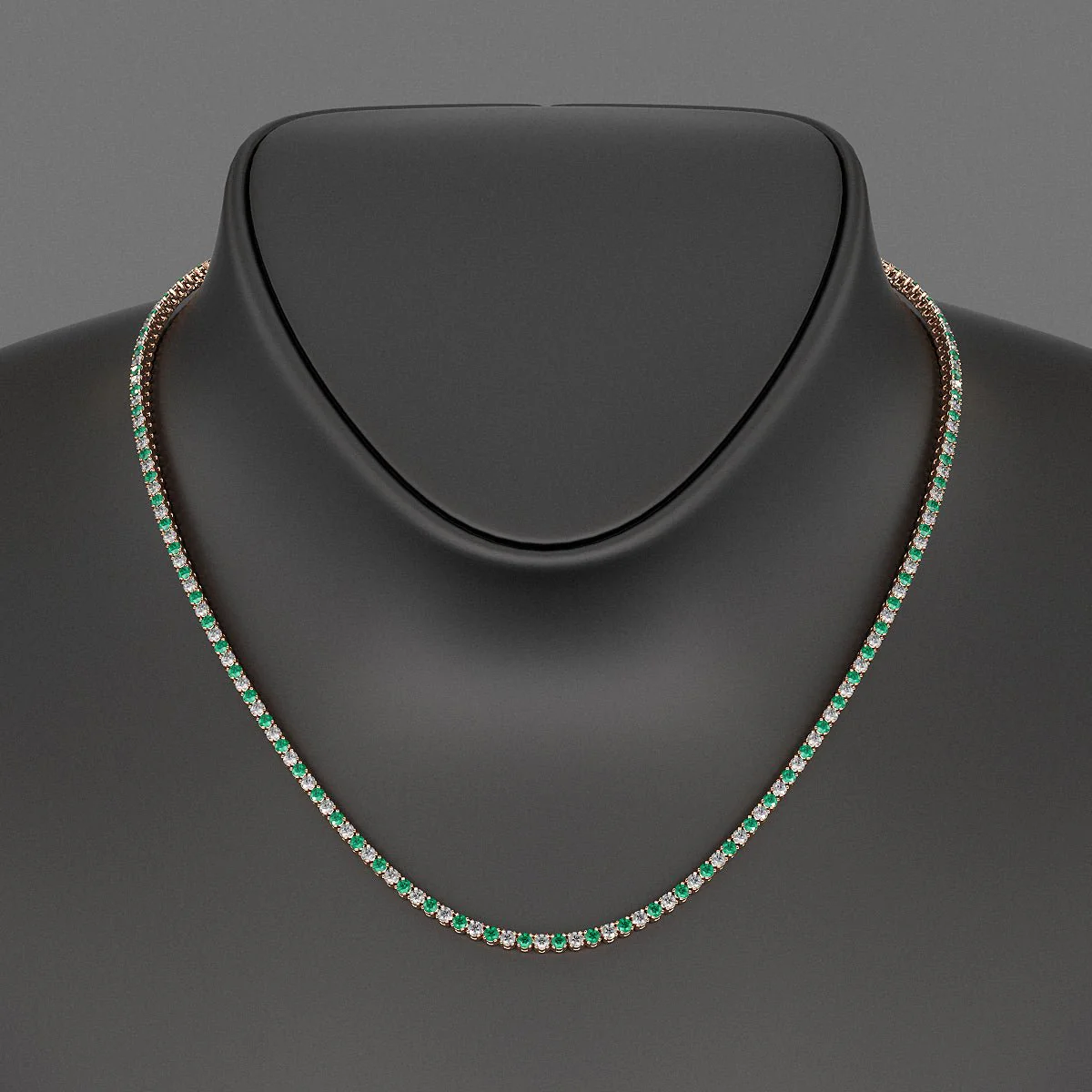 Natural Emerald & Diamond Alternate Tennis Necklace in 14K/18K Gold - Image 9