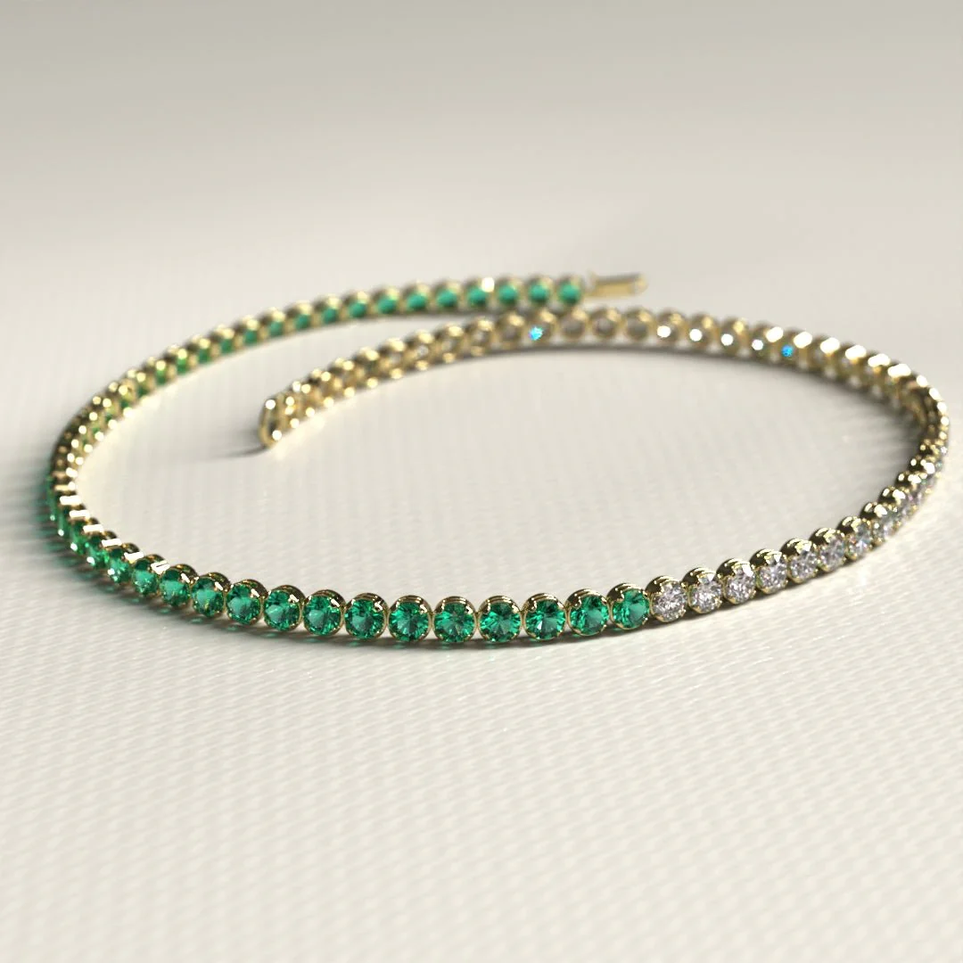 Natural Emerald & Lab Grown Diamond 50-50 Custom Tennis Bracelet in 14K/18K Gold - Image 10