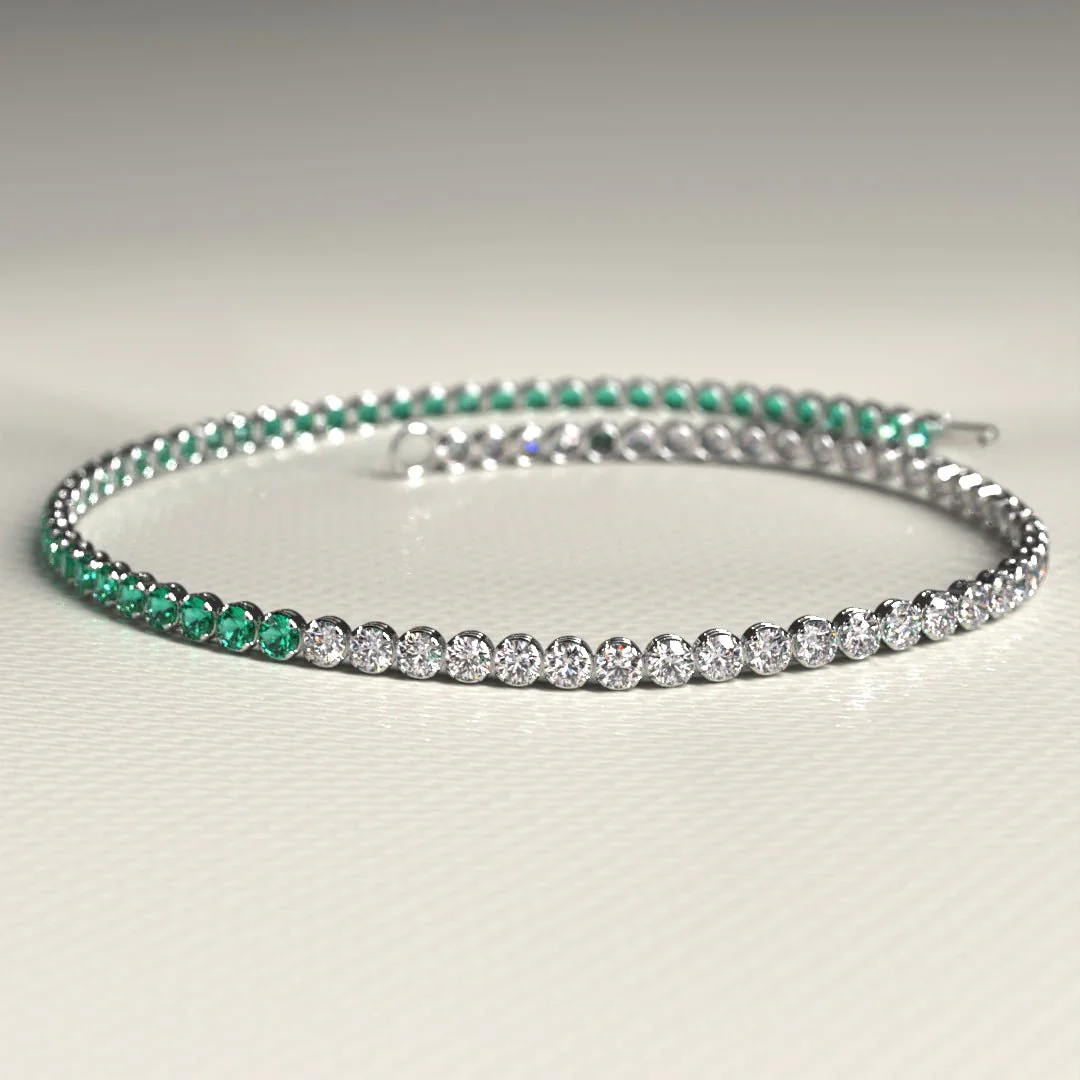 Natural Emerald & Lab Grown Diamond 50-50 Custom Tennis Bracelet in 14K/18K Gold - Image 11