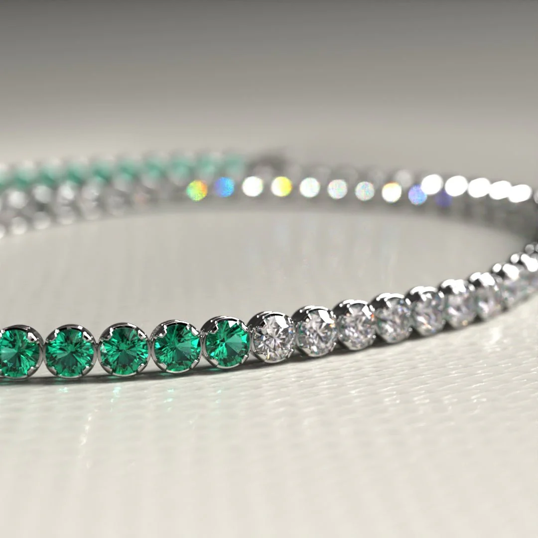Natural Emerald & Lab Grown Diamond 50-50 Custom Tennis Bracelet in 14K/18K Gold - Image 12
