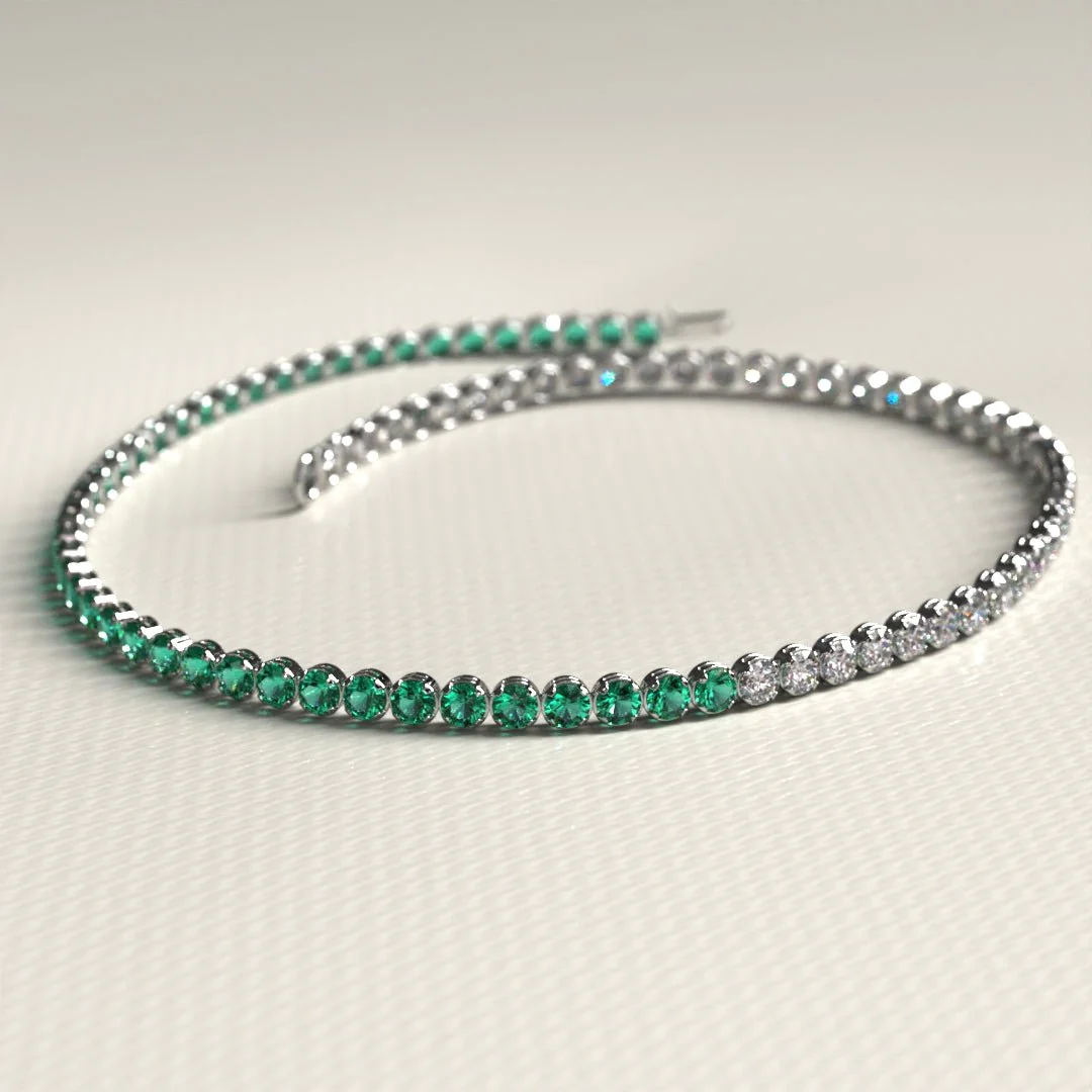 Natural Emerald & Lab Grown Diamond 50-50 Custom Tennis Bracelet in 14K/18K Gold - Image 13
