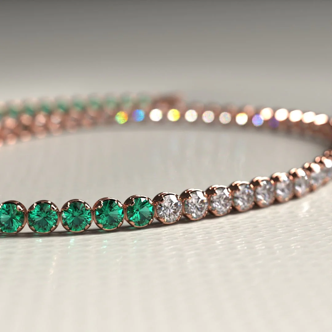 Natural Emerald & Lab Grown Diamond 50-50 Custom Tennis Bracelet in 14K/18K Gold - Image 14